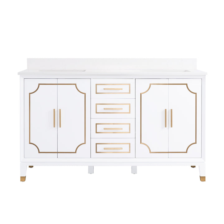 Melody 60 in. W x 22 in. D x 35 in. H Freestanding Bathroom Vanity in White with Carrara White Quartz Vanity Top