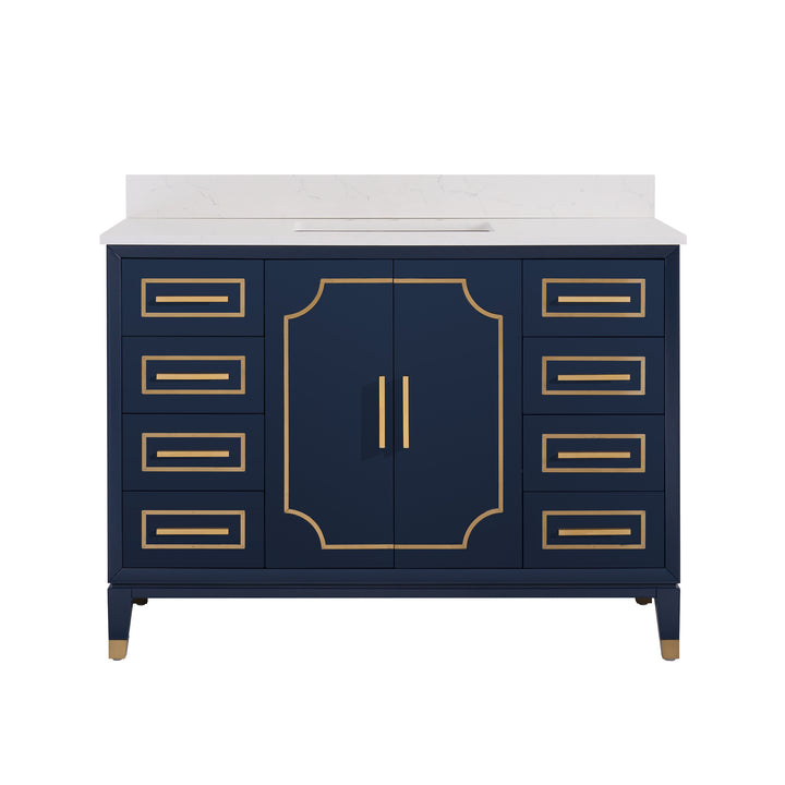 Melody 48 in. W x 22 in. D x 35 in. H Freestanding Bathroom Vanity in Navy Blue with Carrara White Quartz Vanity Top