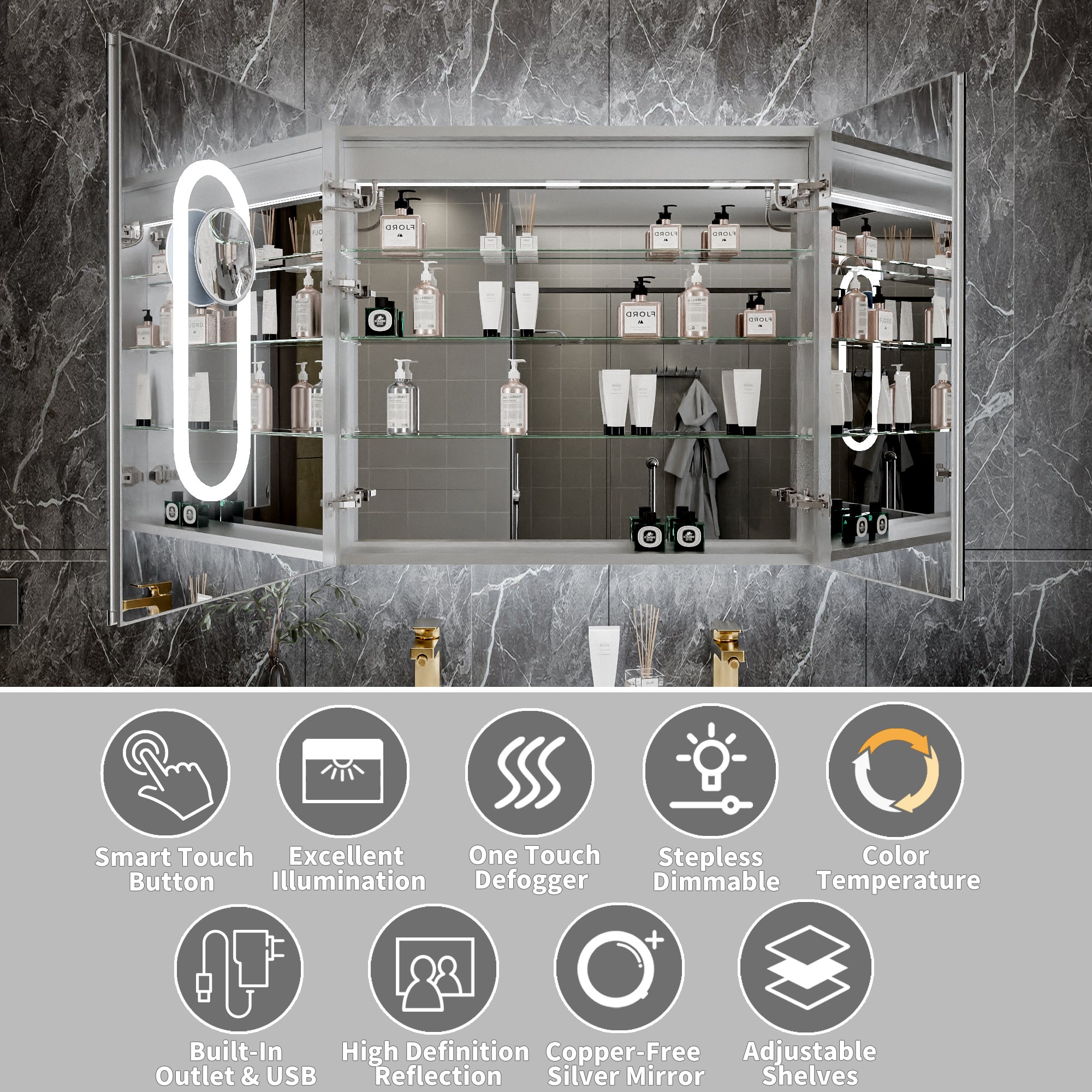 36 in. x 32 in. Recessed/Surface Mount LED Medicine Cabinet with 5X Magnifier Mirror, Aluminum Frame