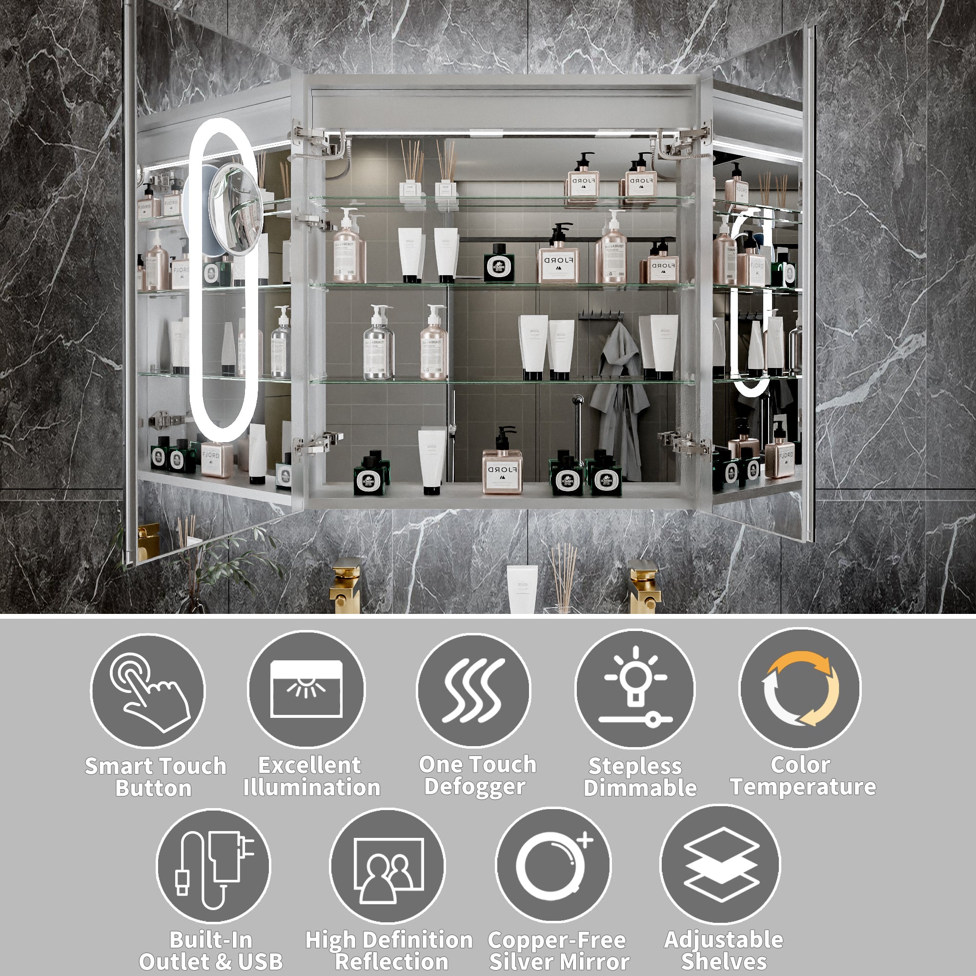 30 in. x 32 in. Recessed/Surface Mount LED Medicine Cabinet with 5X Magnifier Mirror, Aluminum Frame