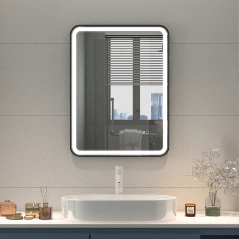 24 in. W x 32 in. H Framed LED Light Bathroom Vanity - Round Corners in Black