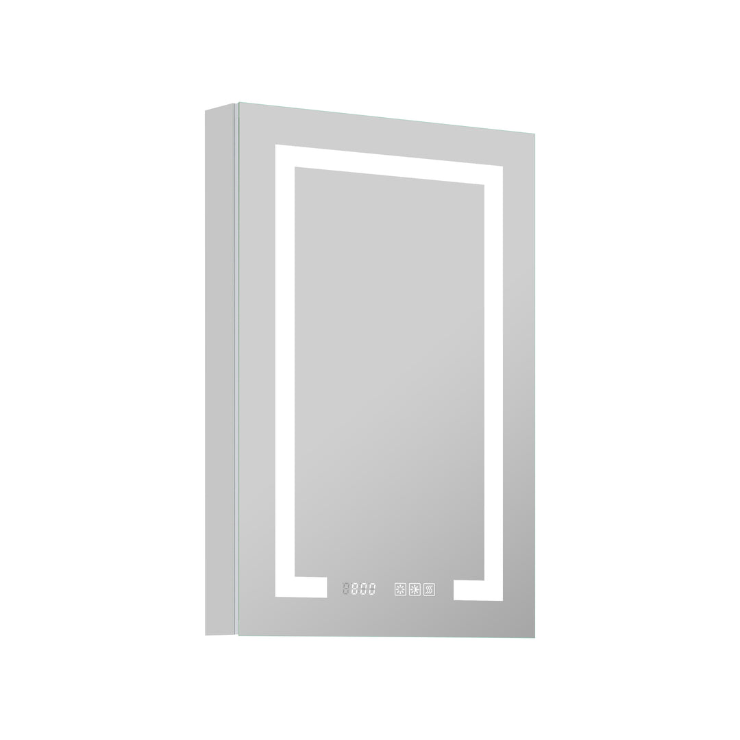 24" W x 32" H LED Lighted Bathroom Medicine Cabinet with Mirror and Clock with Outlet Right Side