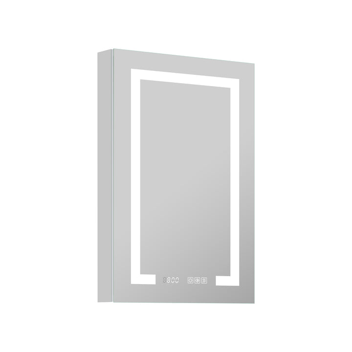 24" W x 32" H LED Lighted Bathroom Medicine Cabinet with Mirror and Clock with Outlet Right Side
