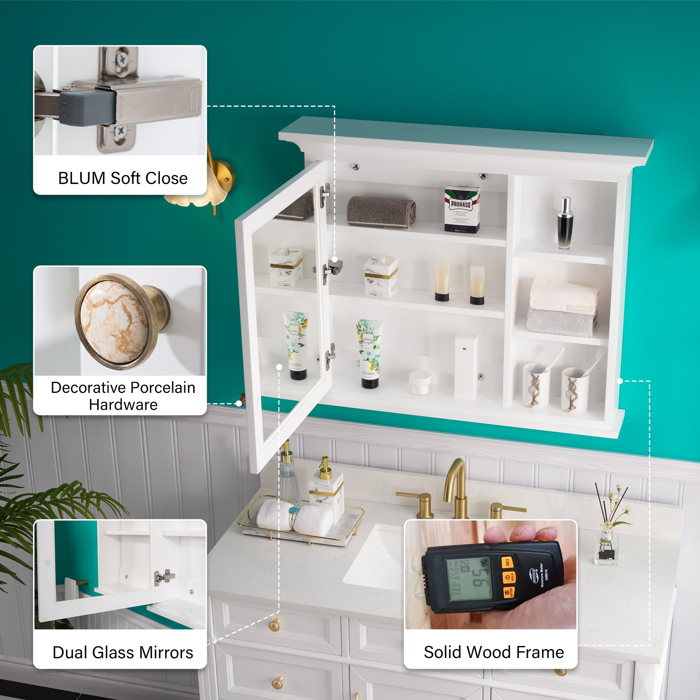 36 in.W x 30 in.H Surface-Mount Bathroom Medicine Cabinet with Mirror