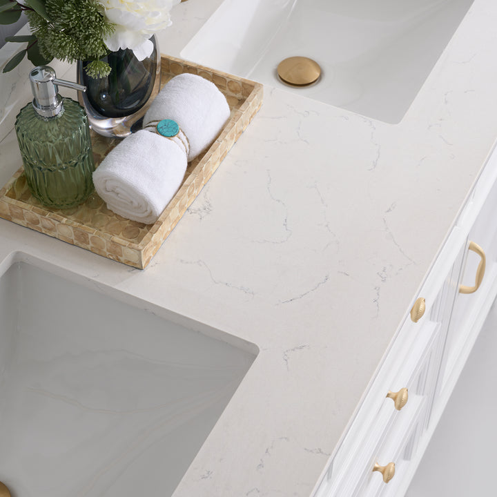 60 in. Bathroom Vanity in White with Quartz Vanity Top in Carrara with Single White Basin