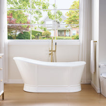 66" Freestanding Glossy White Acrylic Bathtub with Slotted Overflow and Drain