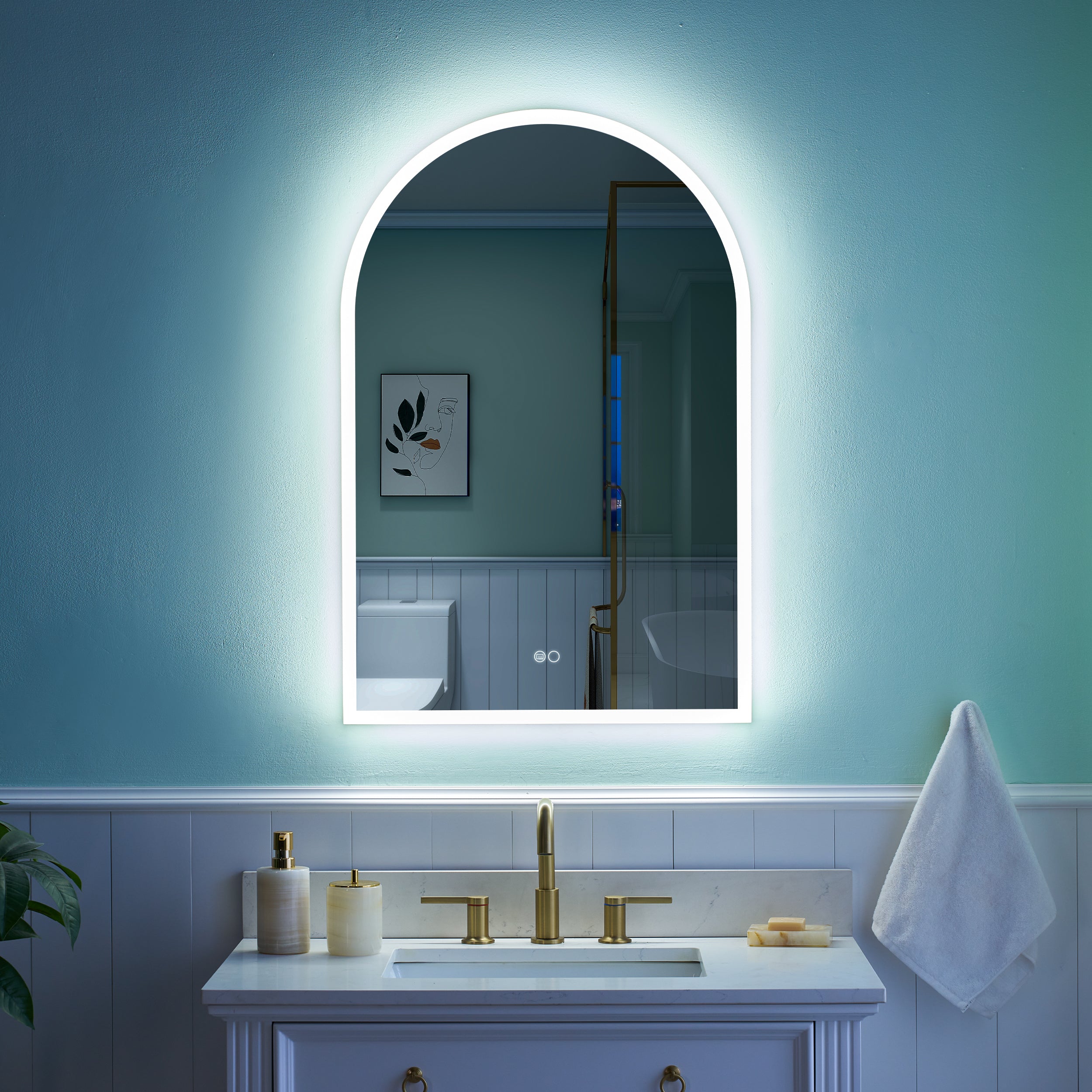 24x36 Inch Frameless LED Bathroom Vanity Mirror Arched Top– Dimmable, Anti-Fog, Wall-Mounted