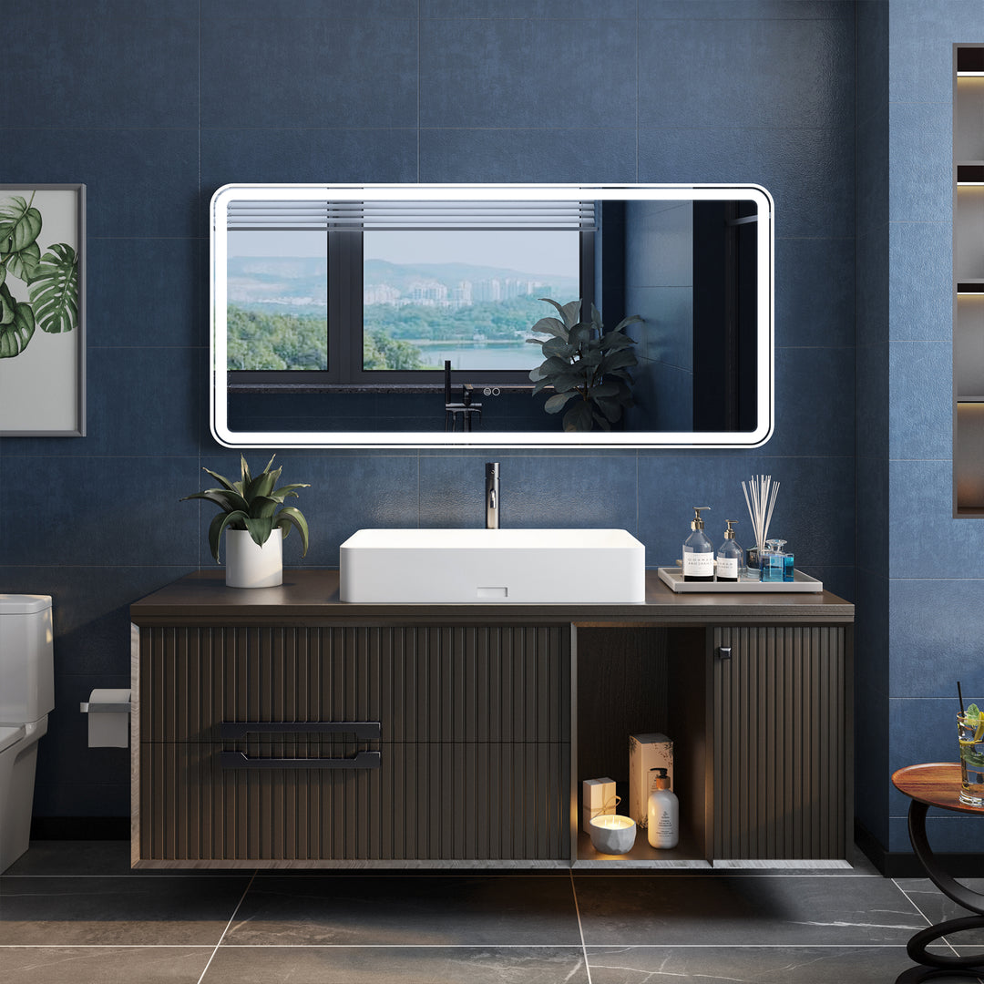 28 in. W x 36 in. H Framed Round Shaped Corners LED Light Bathroom Vanity Mirror