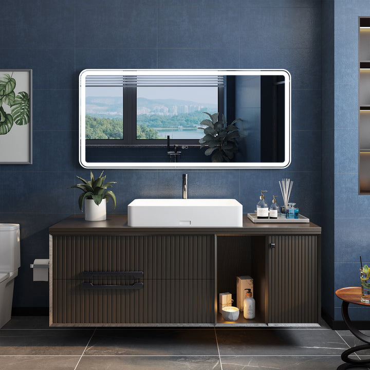 28 in. W x 36 in. H Framed Round Shaped Corners LED Light Bathroom Vanity Mirror