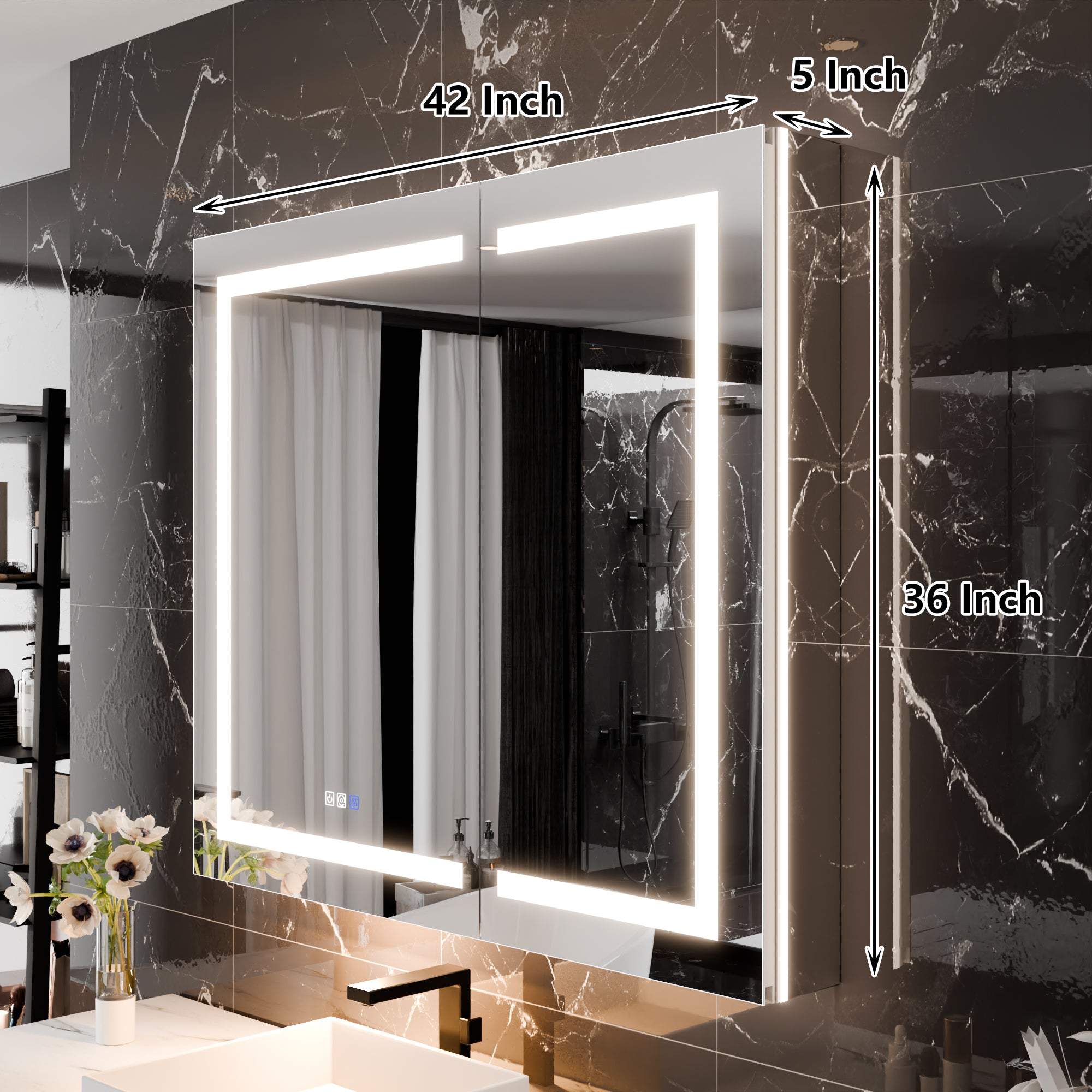WELLFOR 42 in. x 36 in. Recessed/Surface Mount LED Medicine Cabinet with 5X Magnifier Mirror and Night Light