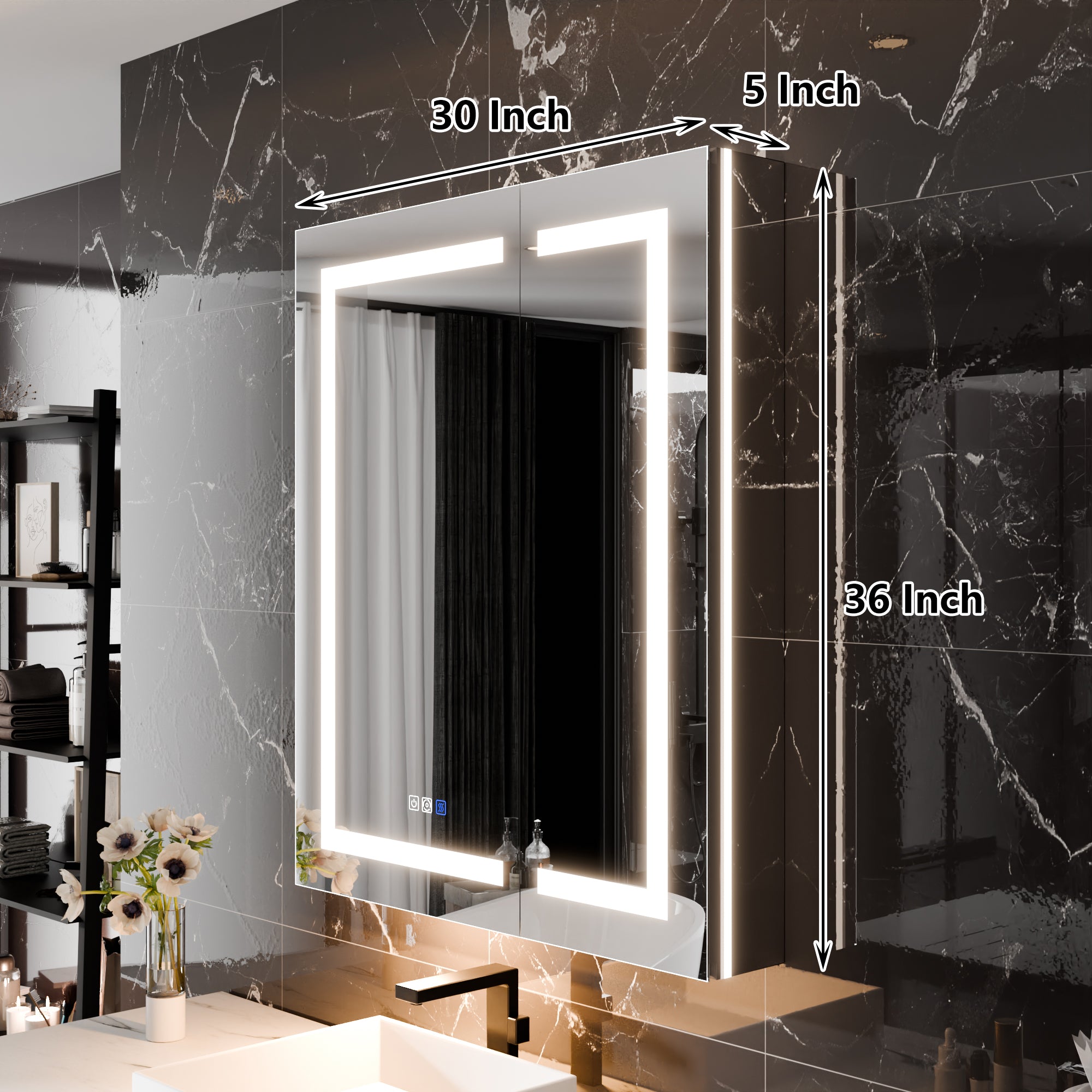 WELLFOR 30 in. x 36 in. Recessed/Surface Mount LED Medicine Cabinet with 5X Magnifier Mirror and Night Light