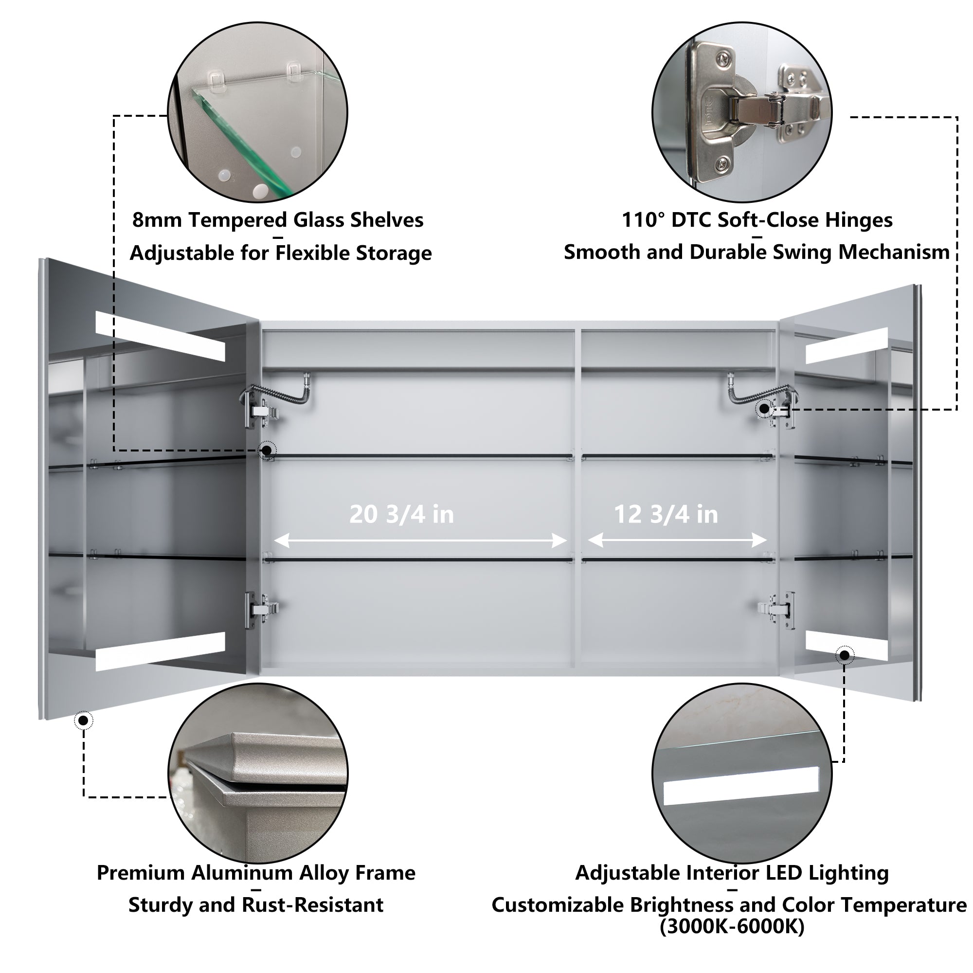 36 in. x 24 in. Aluminum Beveled Edge LED Medicine Cabinet, Recessed/Surface Mount