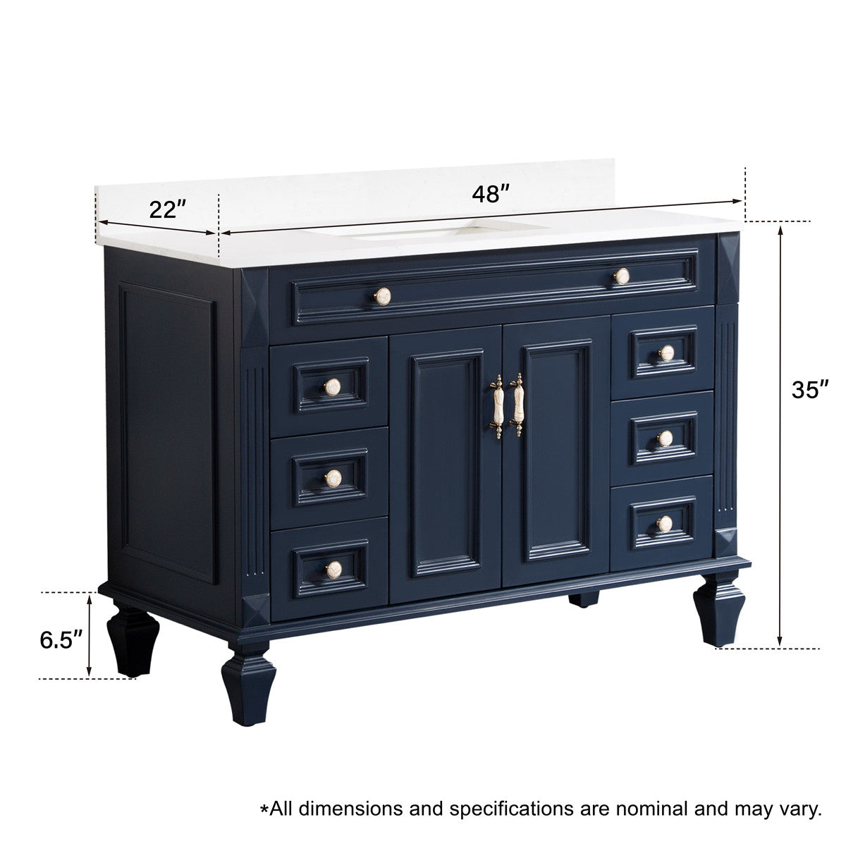 48" Navy Blue Solid Wood Bathroom Vanity & 48" LED Mirror Medicine Cabinet Combo