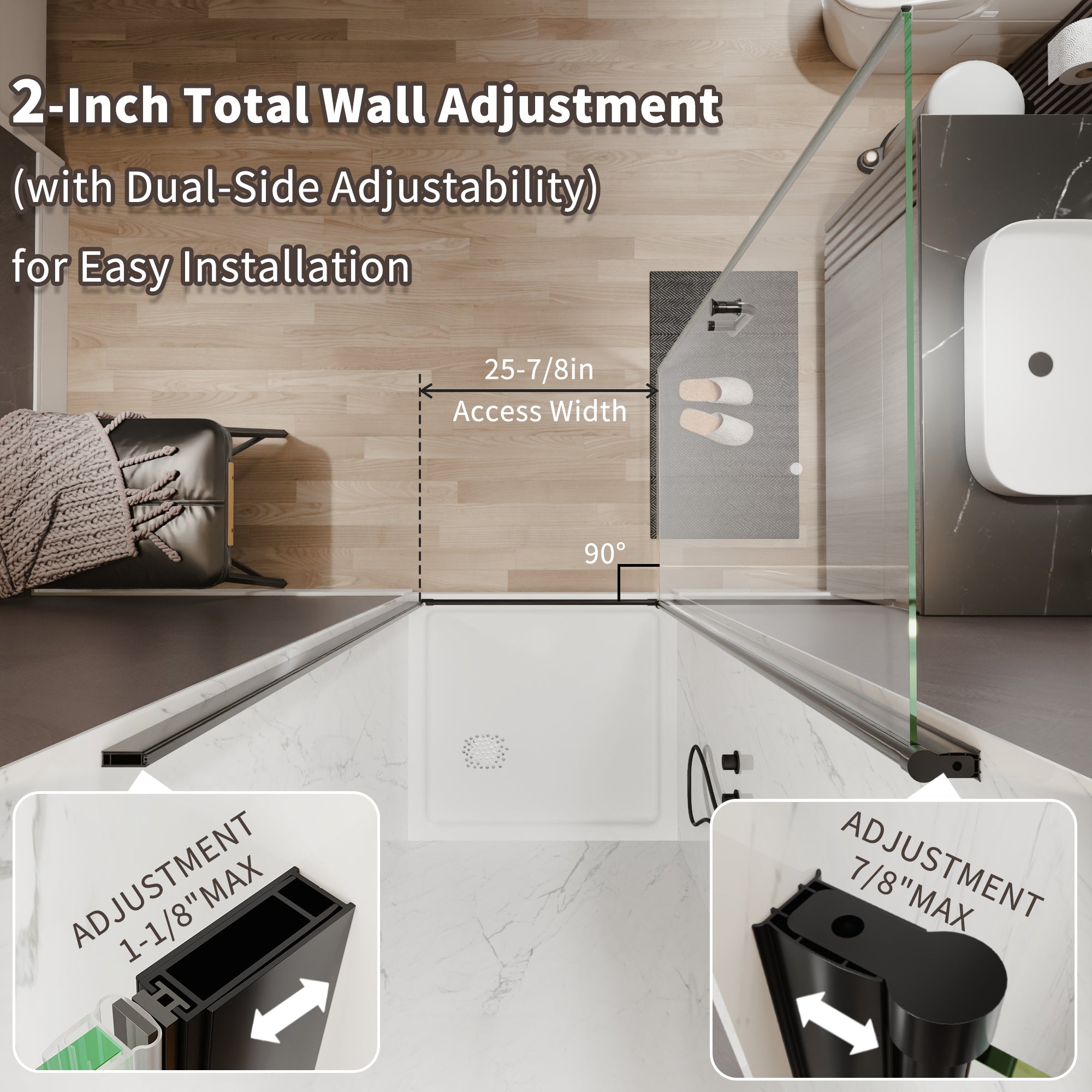 30-32 in. W x 72 in. H Semi-Frameless Pivot Shower Door with 1/4 in SGCC Tempered Glass, Reversible Installation, Matte Black