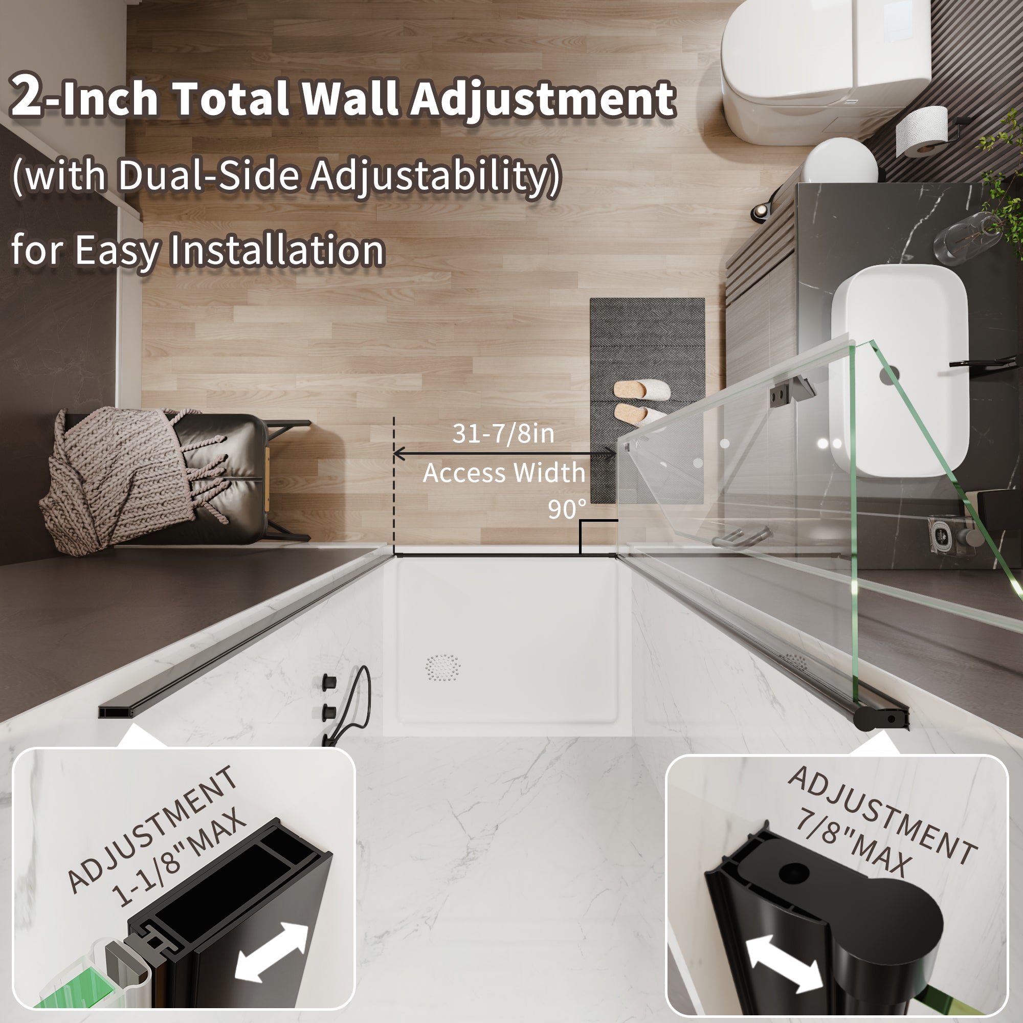 36-38 in. W x 72 in. H Modern Semi-Frameless 1/4 in. Tempered Glass Bifold Pivot Shower Door with Reversible Installation, Matte Black