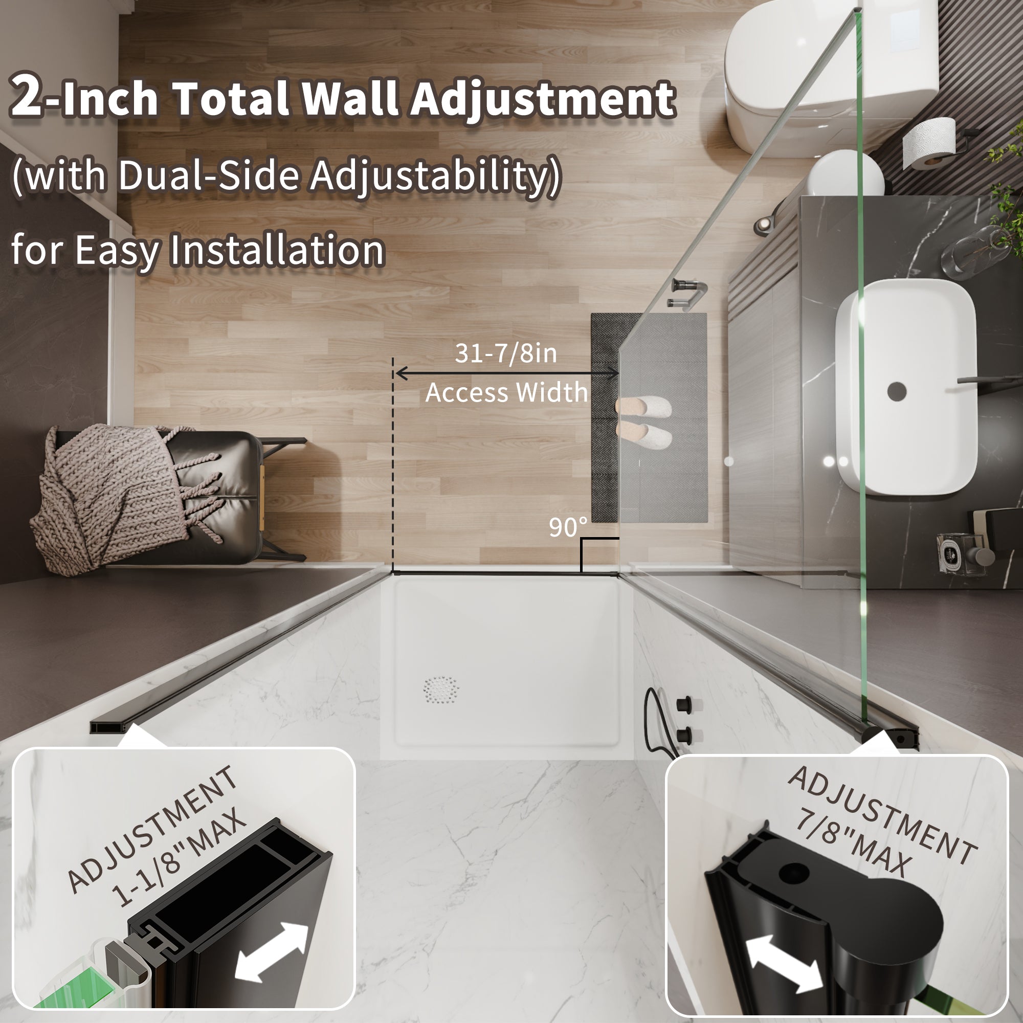 36-38 in. W x 72 in. H Matte Black Pivot Shower Door with 1/4 Inch Tempered Safety Clear Glass