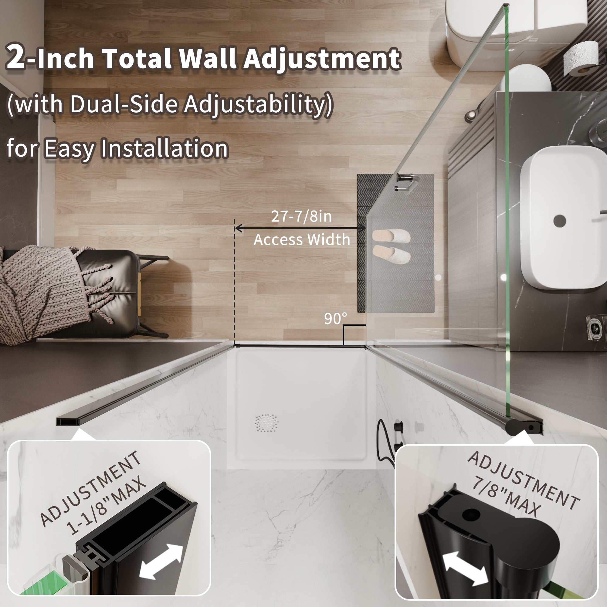 32-34 in. W x 72 in. H Semi-Frameless Pivot Shower Door with 1/4 in SGCC Tempered Glass, Reversible Installation, Matte Black