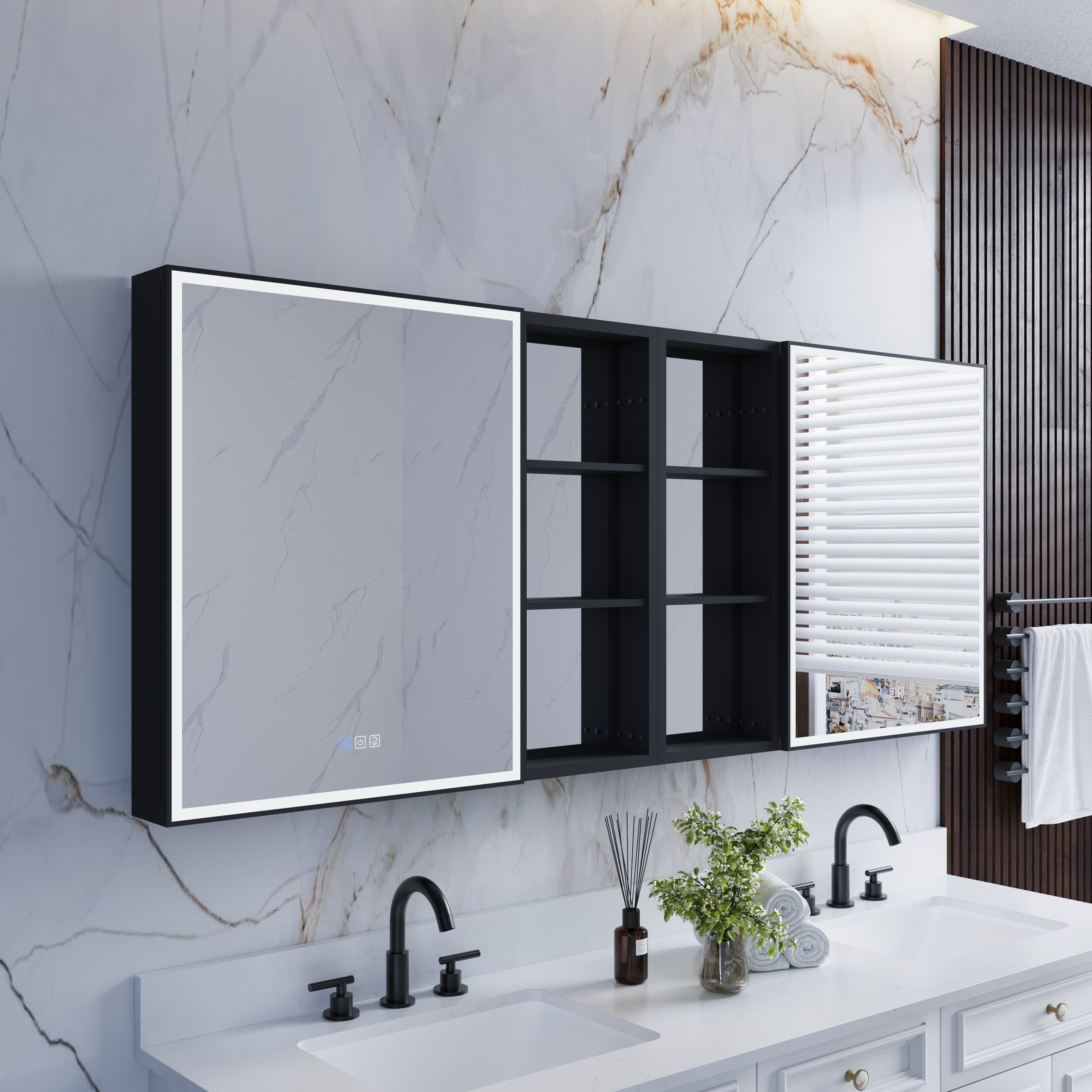 72 in. x 30 in. Black Aluminum Medicine Cabinet with Mirror and LED Light