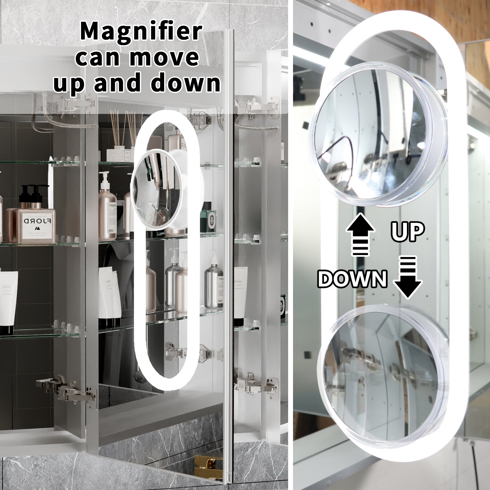 20 in. x 32 in. Recessed/Surface Mount Right LED Medicine Cabinet with 5X Magnifier Mirror, Aluminum Frame