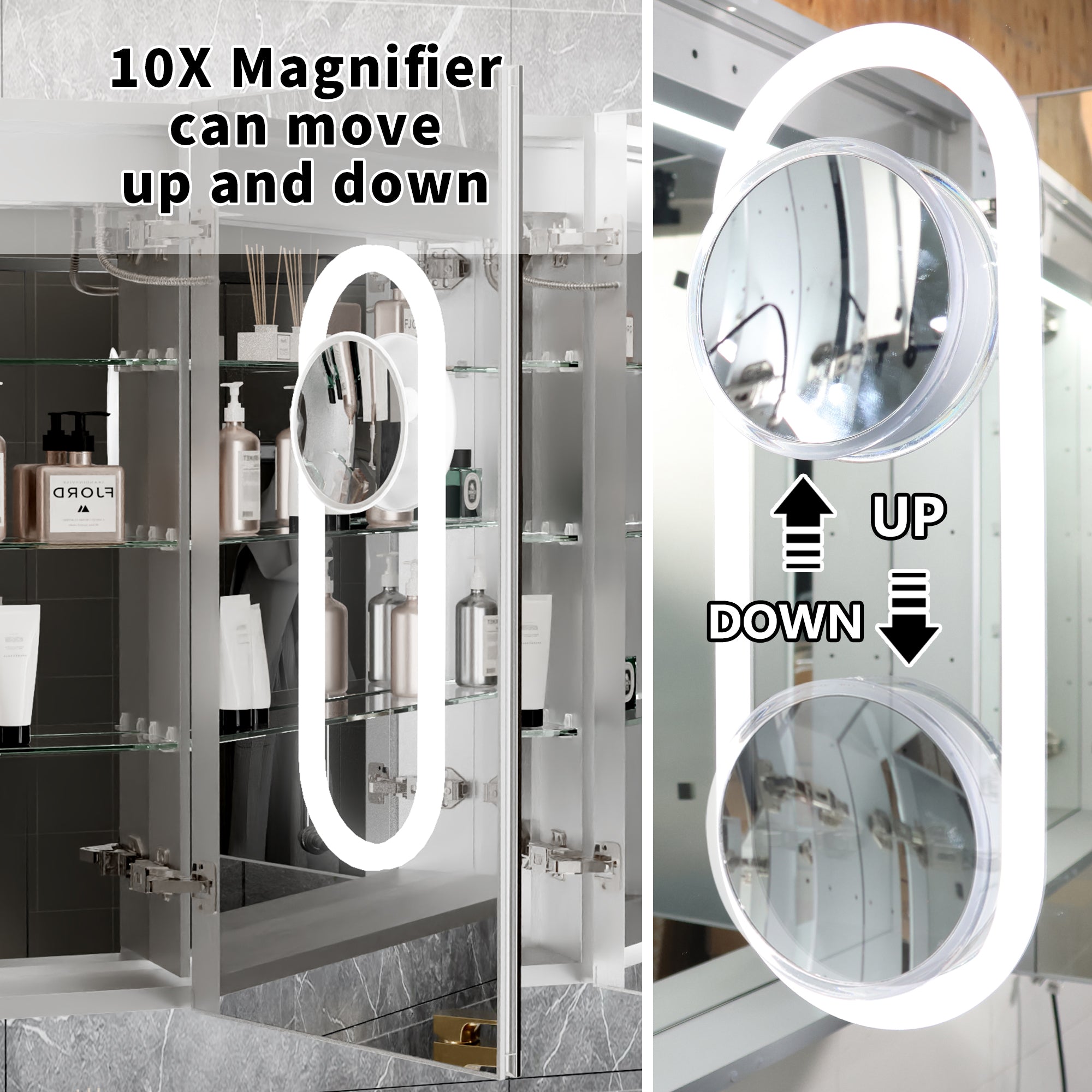 36 in. x 32 in. Recessed/Surface Mount LED Medicine Cabinet with 5X Magnifier Mirror, Aluminum Frame