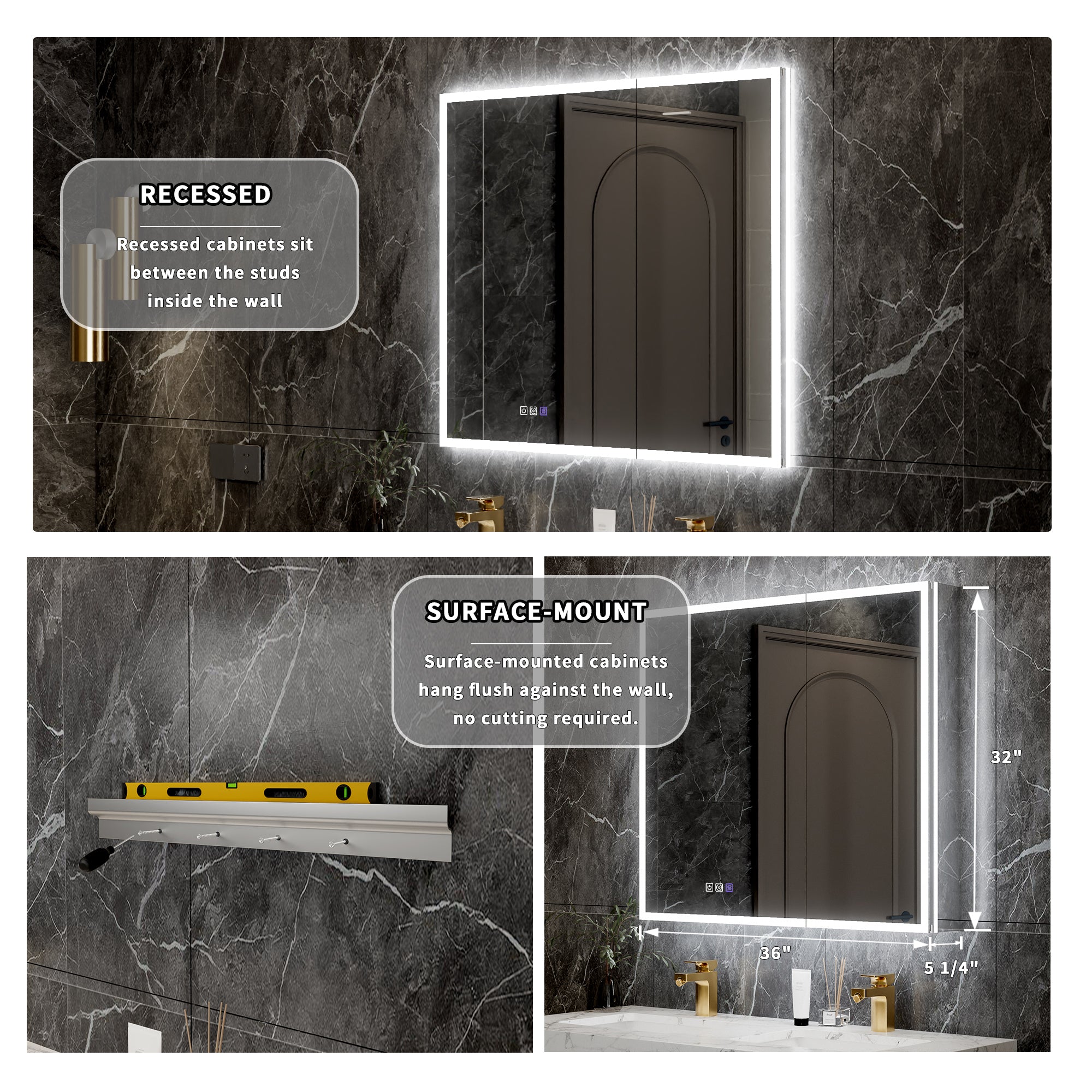 36 in. x 32 in. Recessed/Surface Mount LED Medicine Cabinet with 5X Magnifier Mirror, Aluminum Frame