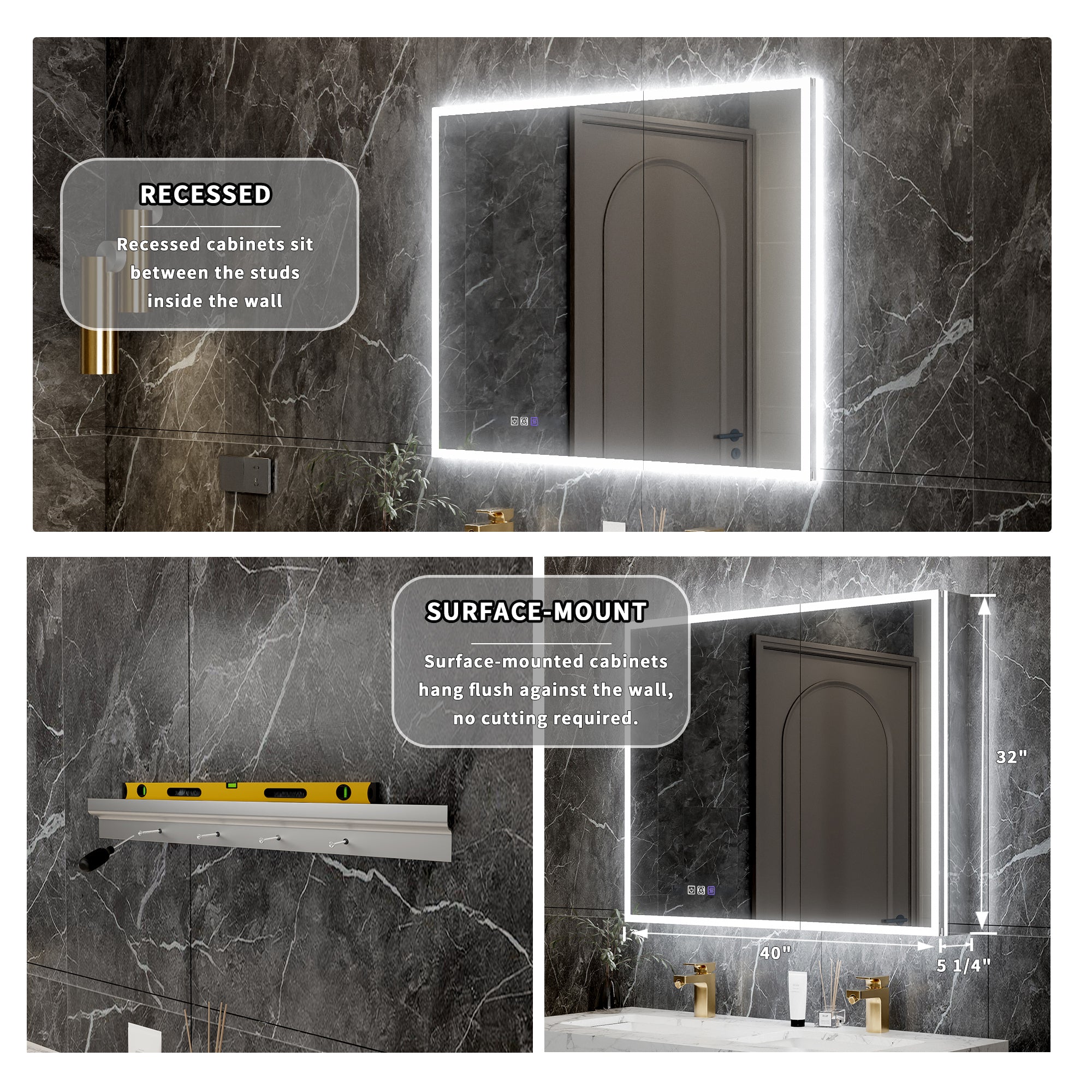 40 in. x 32 in. Recessed/Surface Mount LED Medicine Cabinet with 5X Magnifier Mirror, Aluminum Frame