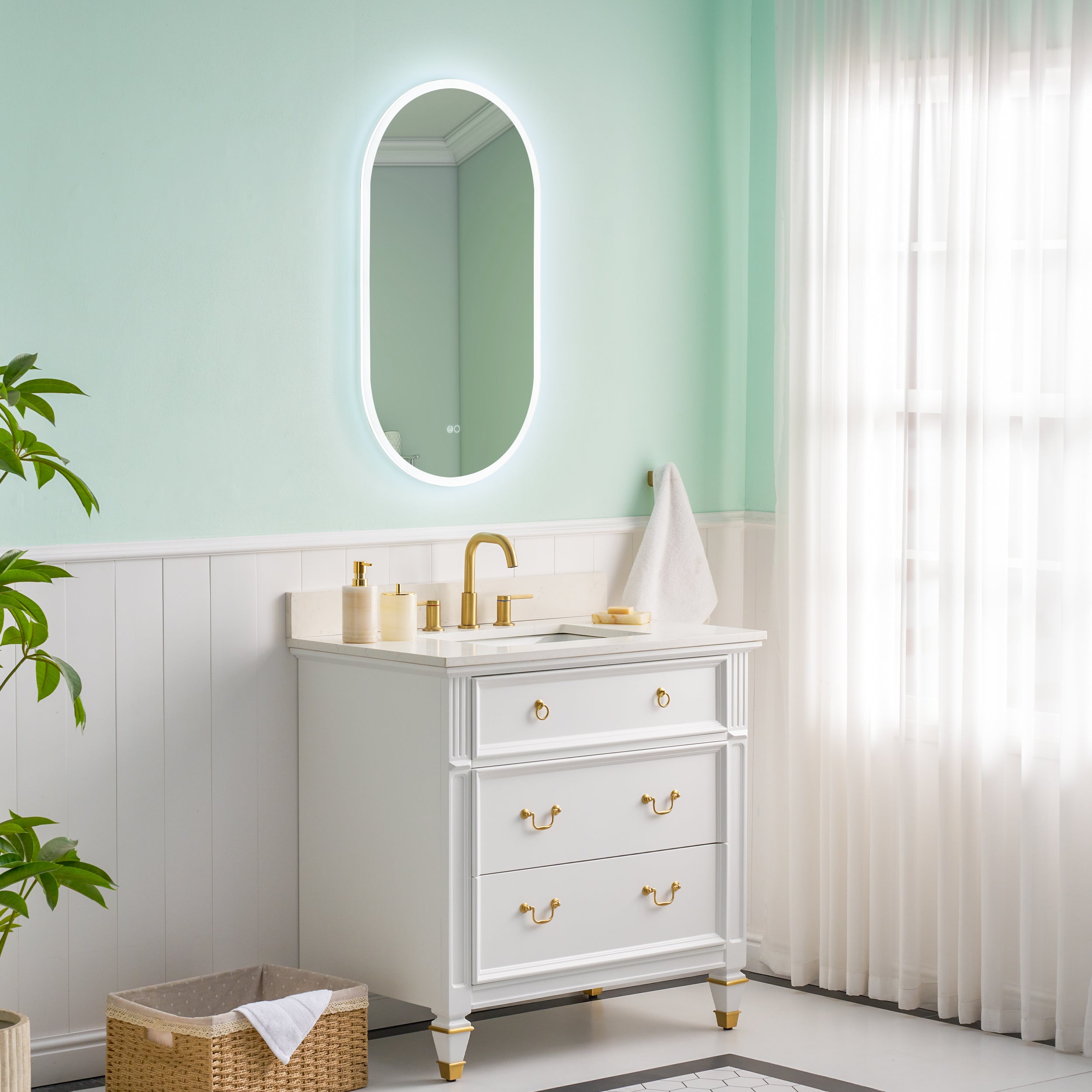 20 in. W x 36 in. H Acrylic Oval LED Frameless Mirror, Anti-Fog, Dimmable