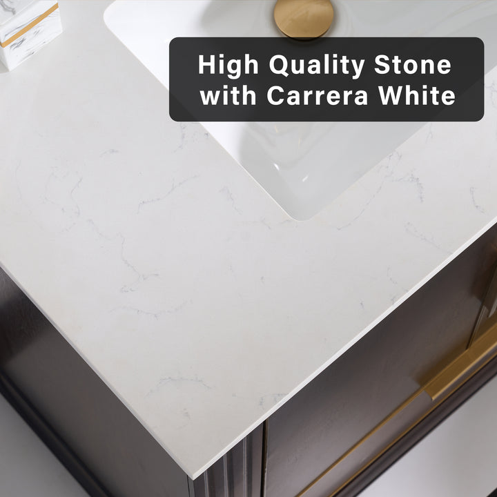 36 in. Freestanding Bathroom Vanity in Espresso with Carrara White Quartz Top