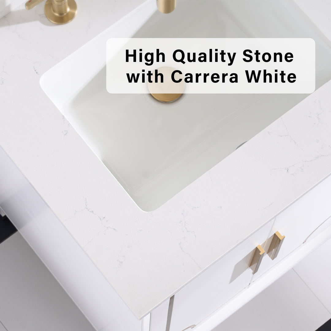 Melody 60 in. W x 22 in. D x 35 in. H Freestanding Bathroom Vanity in White with Carrara White Quartz Vanity Top