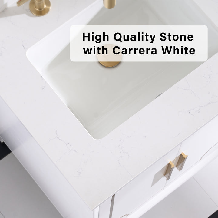 Melody 60 in. W x 22 in. D x 35 in. H Freestanding Bathroom Vanity in White with Carrara White Quartz Vanity Top