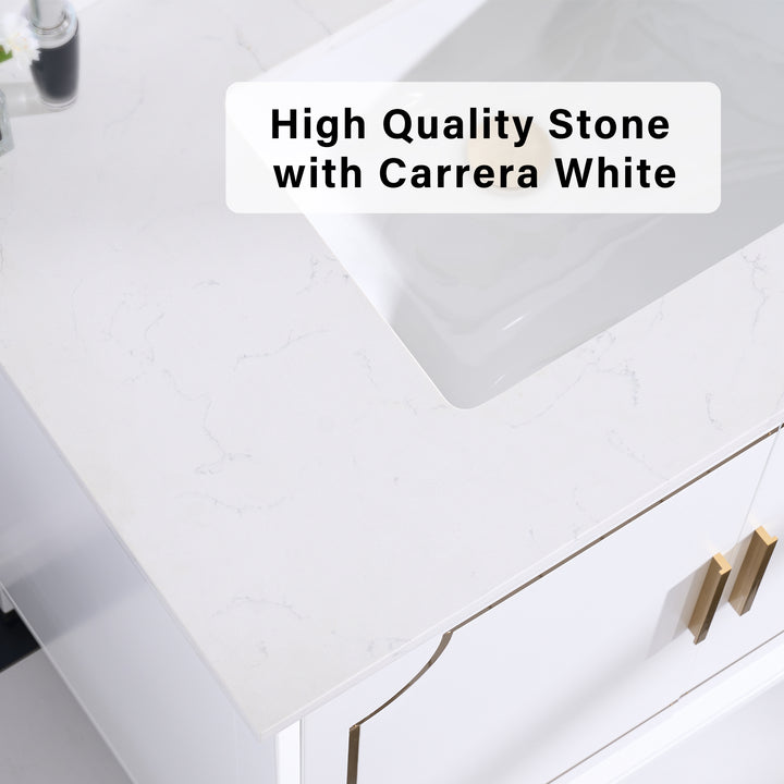 Melody 36 in. W x 22 in. D x 35 in. H Freestanding Bathroom Vanity in White with Carrara White Quartz Vanity Top