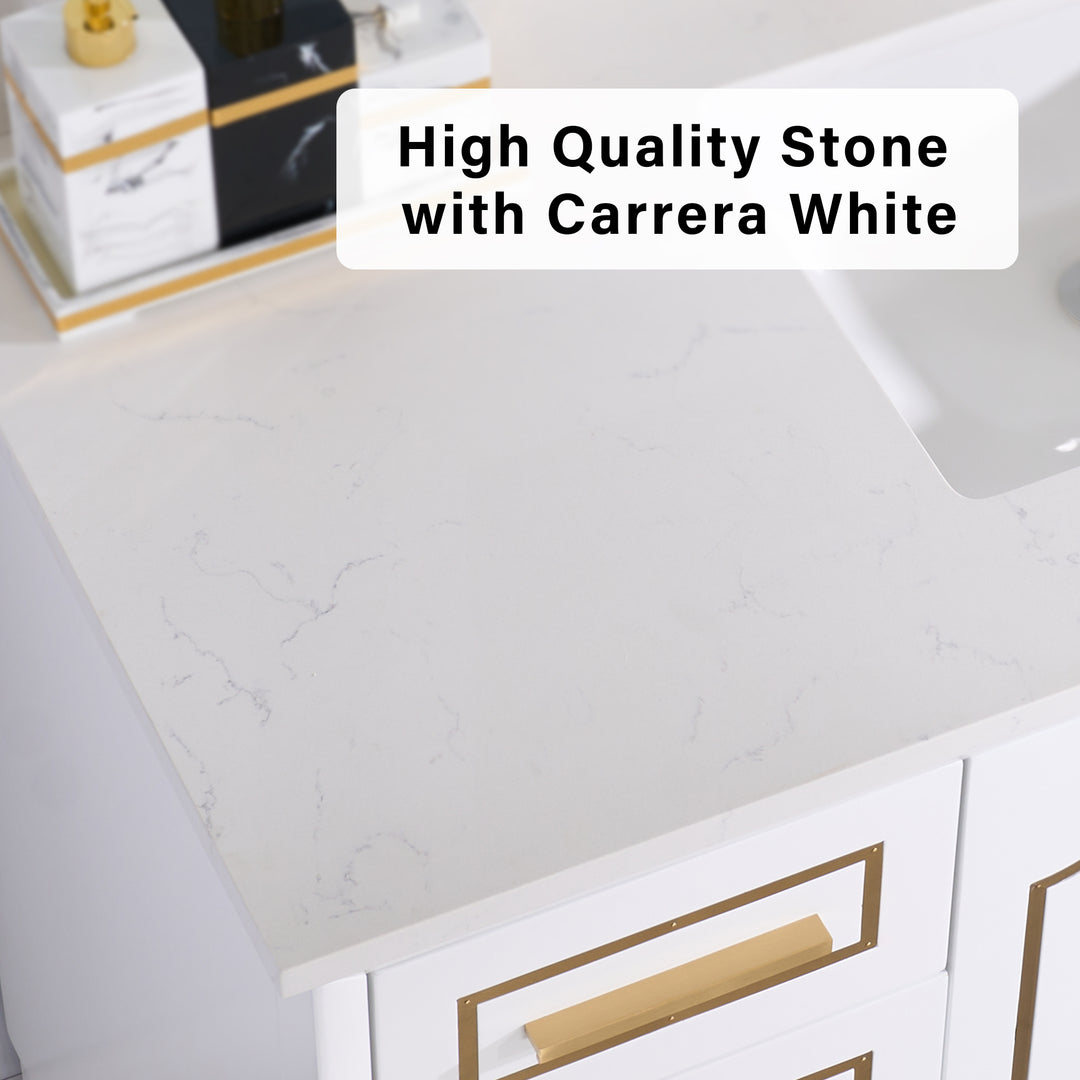 48 in. Freestanding Bathroom Vanity in White with Carrara White Quartz Vanity Top