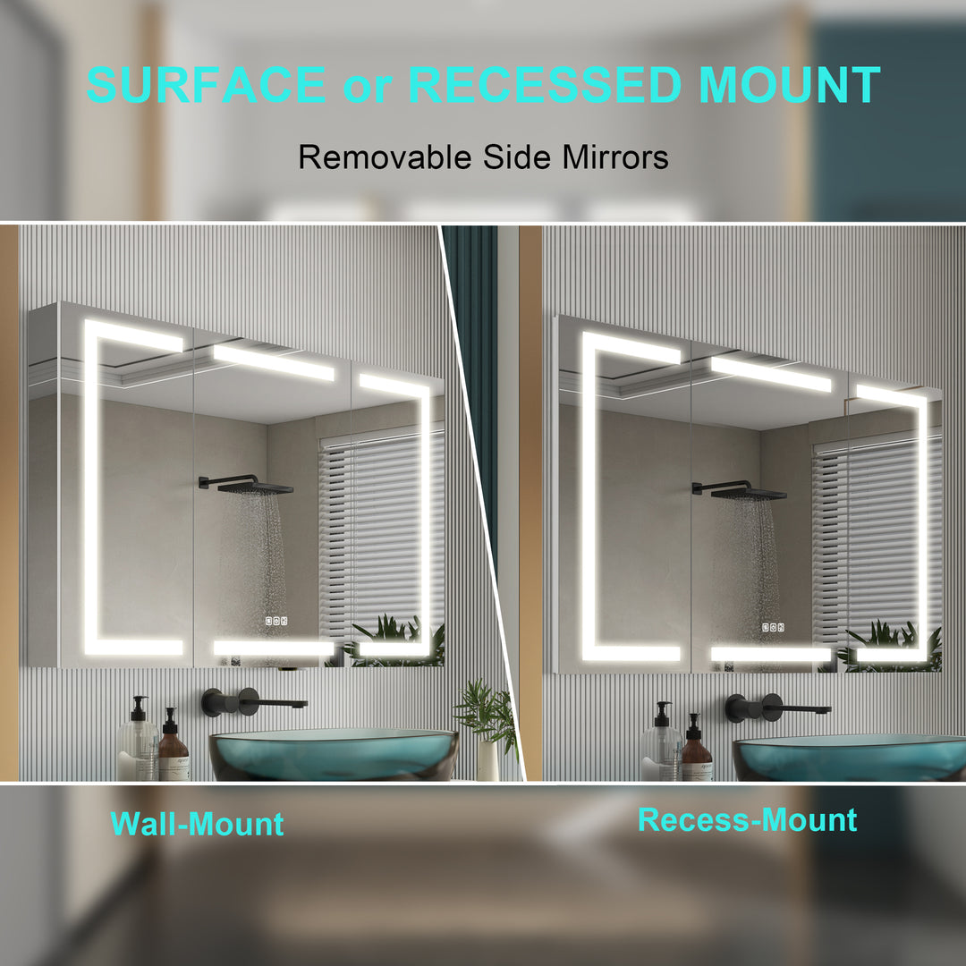 48 in. x 30 in. LED Lighted Surface/Recessed Mount Aluminum Mirror Medicine Cabinet Anti-Fog Dimmable with Outlet