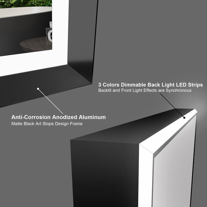28 in. W x 36 in. H Aluminium Framed Front and Back LED Light Bathroom Vanity Mirror in Matte Black