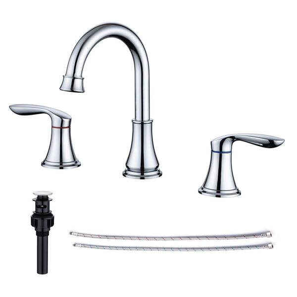 2-Handle Chrome Bathroom Sink Faucet with Drain Assembly