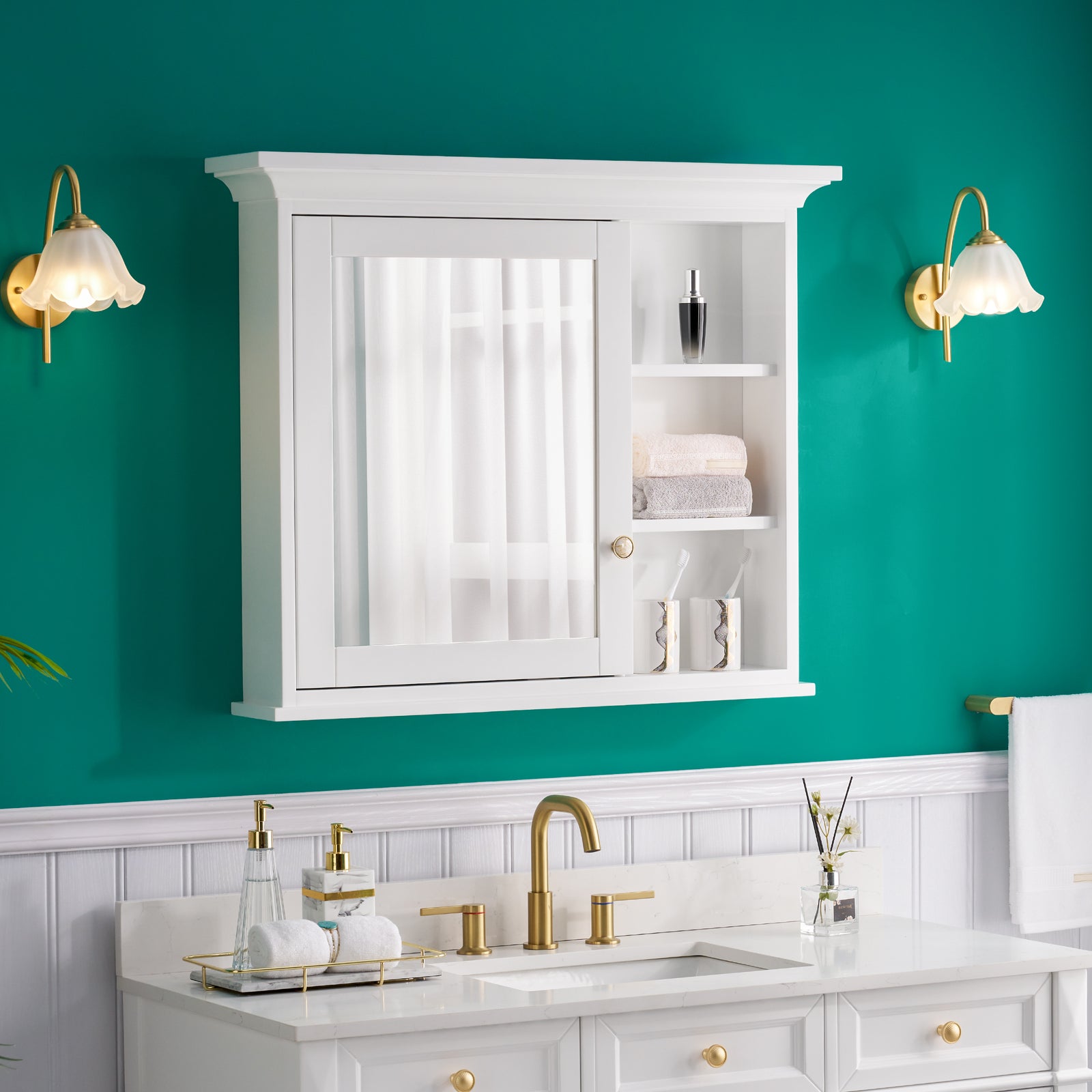 36 in.W x 30 in.H Surface-Mount Bathroom Medicine Cabinet with Mirror