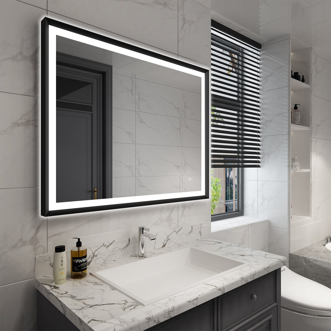 40 in. W x 32 in. H Aluminium Framed Front and Back LED Light Bathroom Vanity Mirror in Matte Black