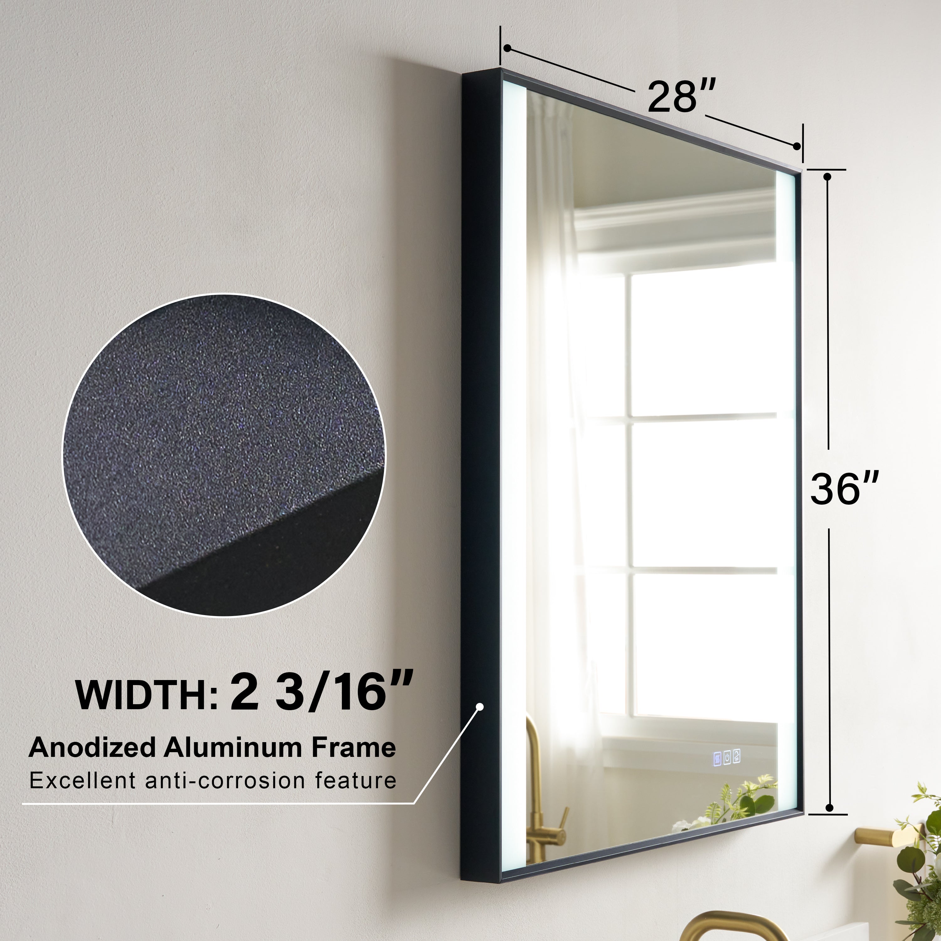 28 in. x 36 in. LED Light Bathroom Mirror with Anti-Fog Function