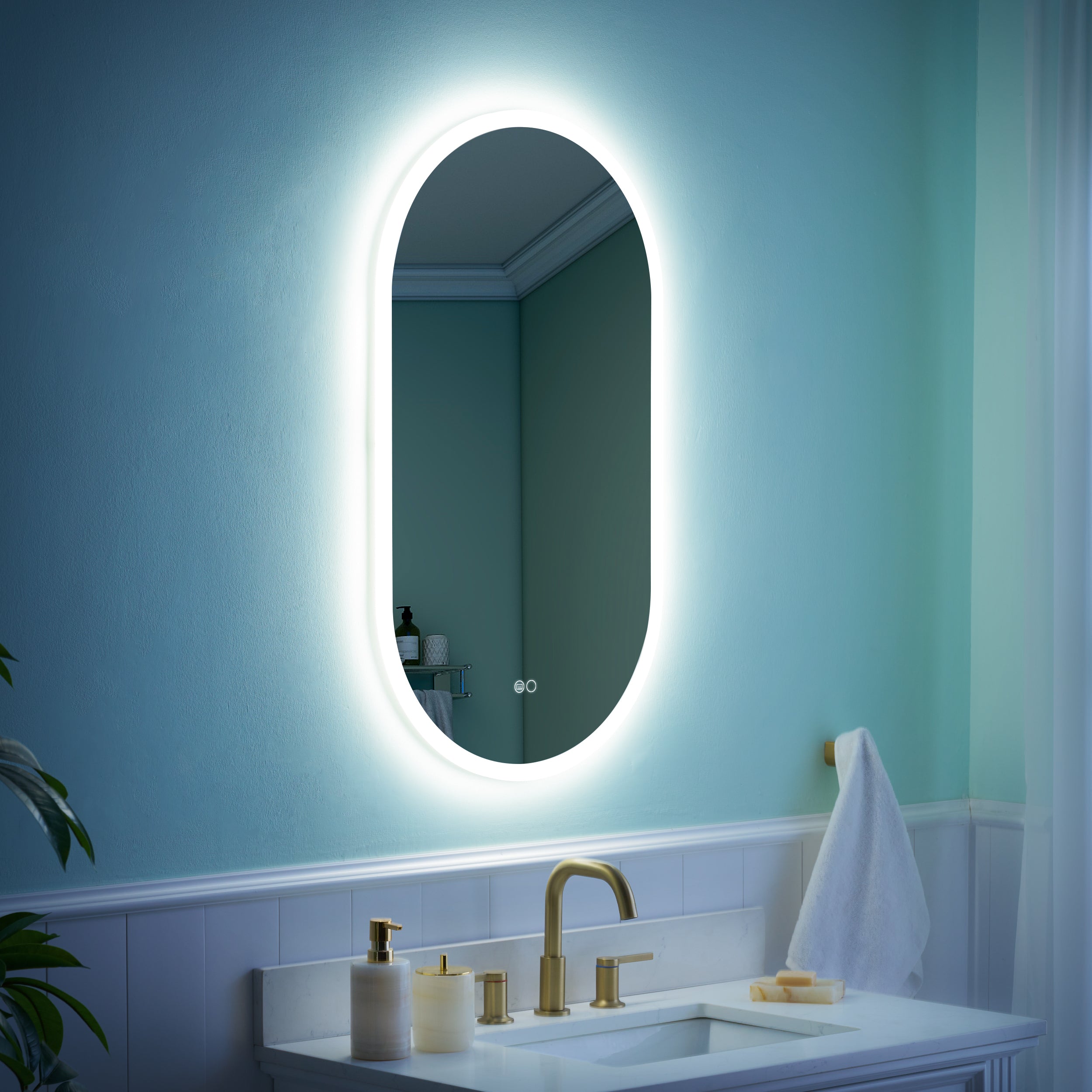 20 in. W x 36 in. H Acrylic Oval LED Frameless Mirror, Anti-Fog, Dimmable