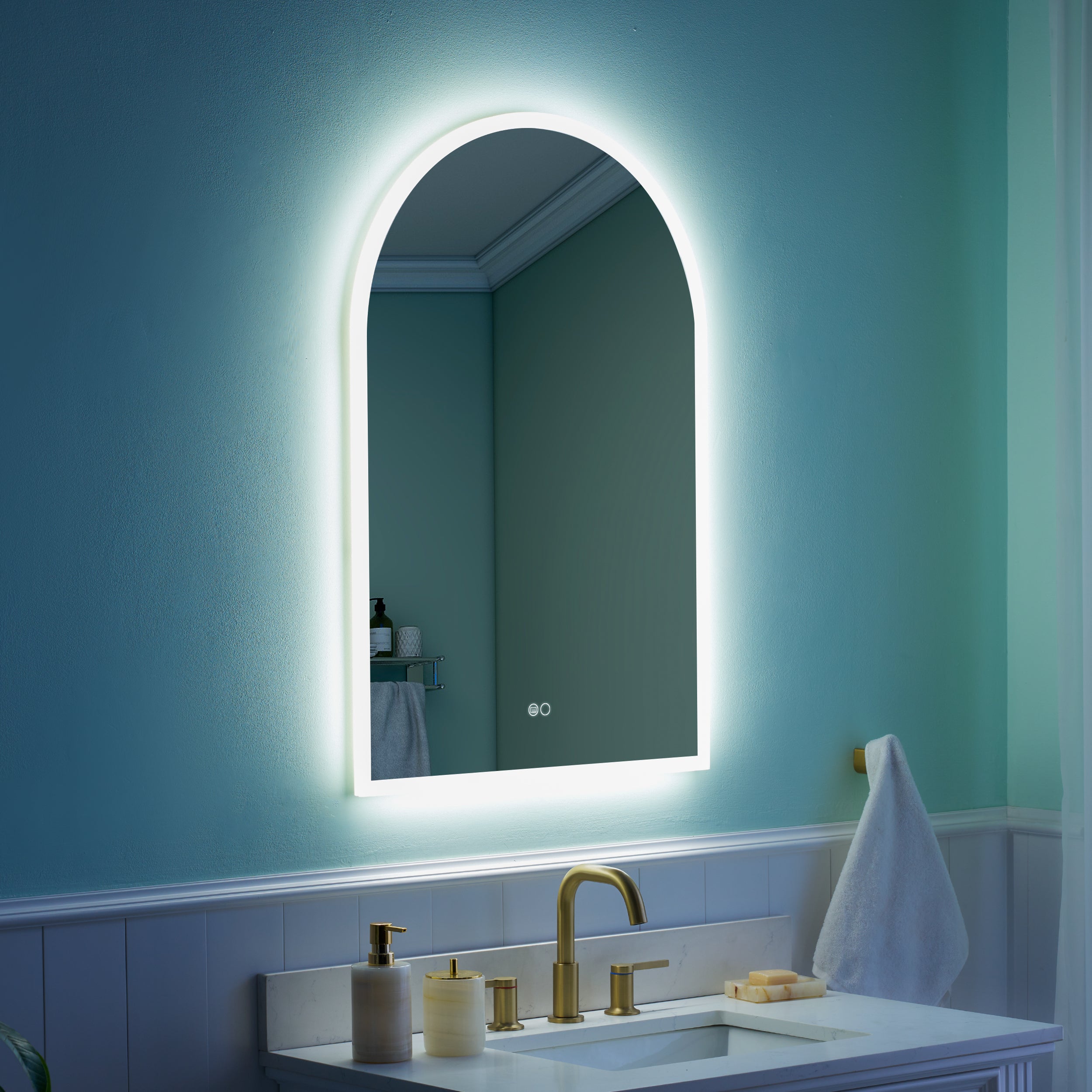24x36 Inch Frameless LED Bathroom Vanity Mirror Arched Top– Dimmable, Anti-Fog, Wall-Mounted