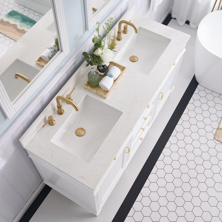 60 in. Bathroom Vanity in White with Quartz Vanity Top in Carrara with Single White Basin
