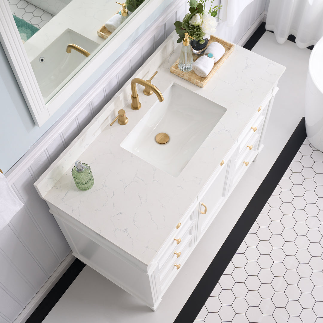 48 in. Bathroom Vanity in White with Quartz Vanity Top in Carrara with Single White Basin