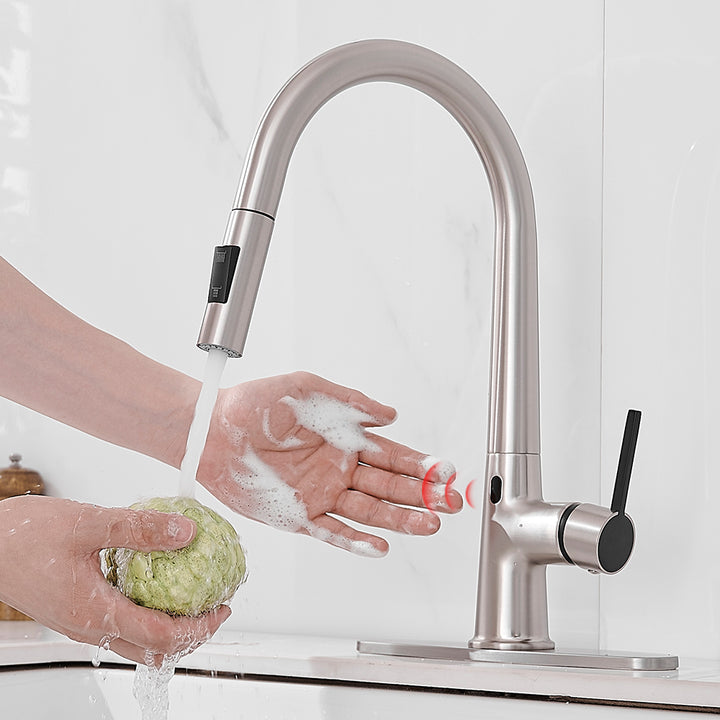 Single Handle Touchless Gooseneck Pull Down Sprayer Kitchen Faucet