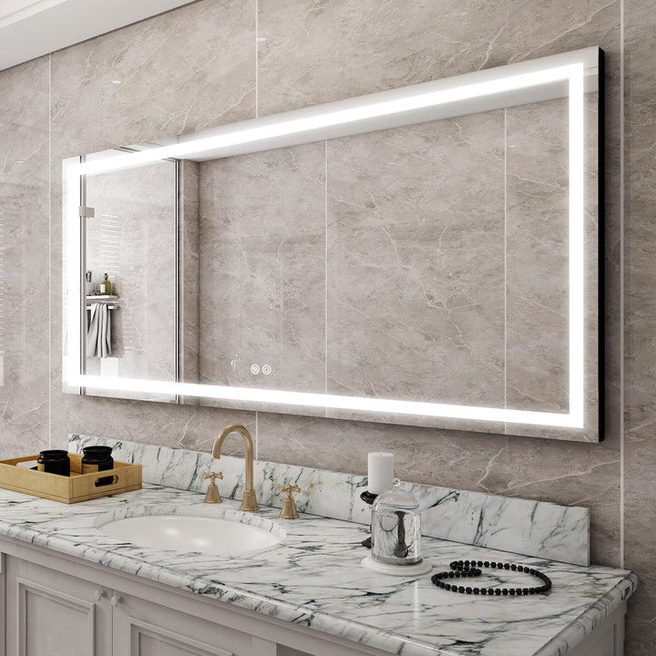 72 in. W x 36 in. H Rectangular Frameless Anti-Fog LED Light Bathroom Vanity Mirror in Aluminum