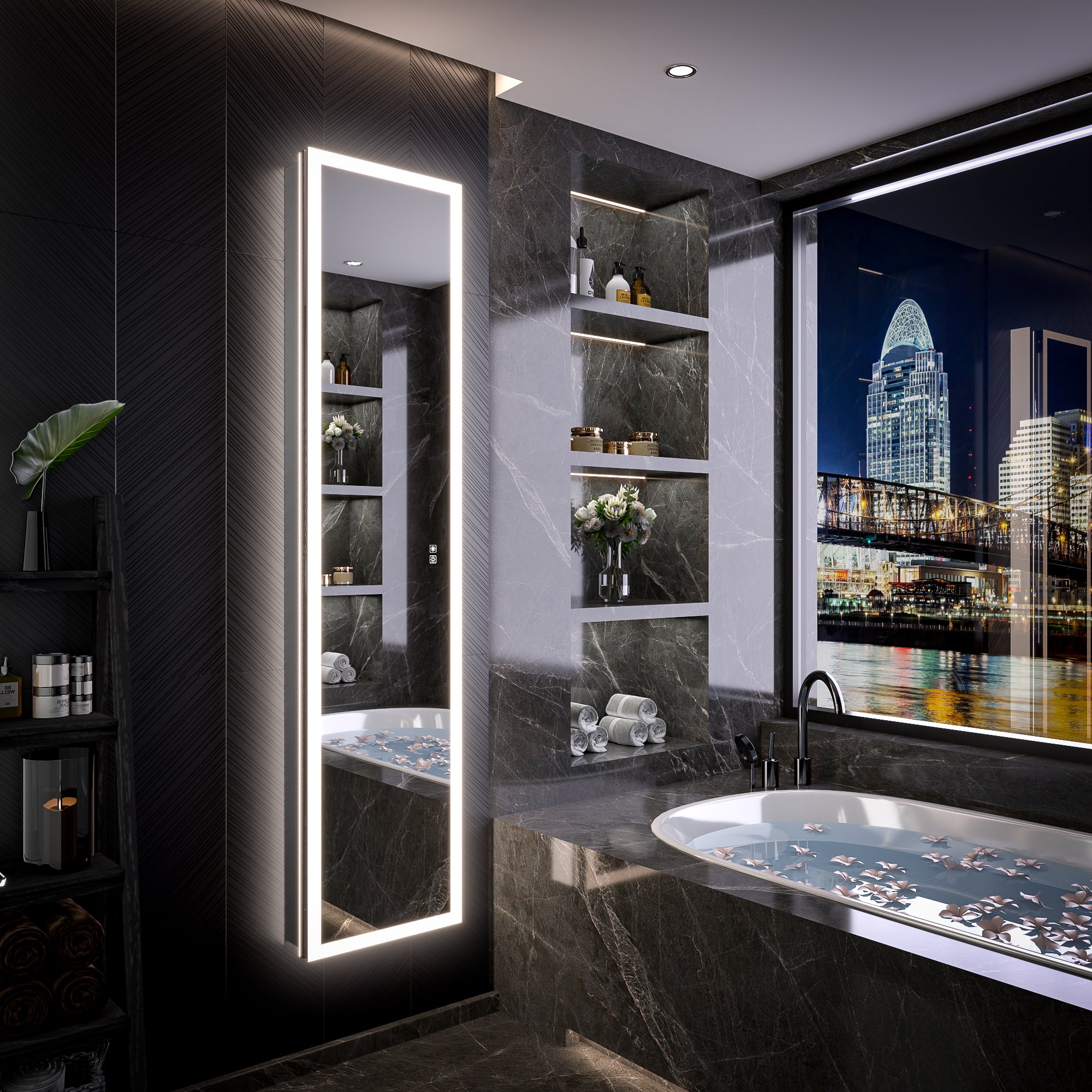 16 in. x 70 in. Recessed/Surface Mount Full Length LED Mirror Cabinet with Front&Backlit and Reversible Door Design