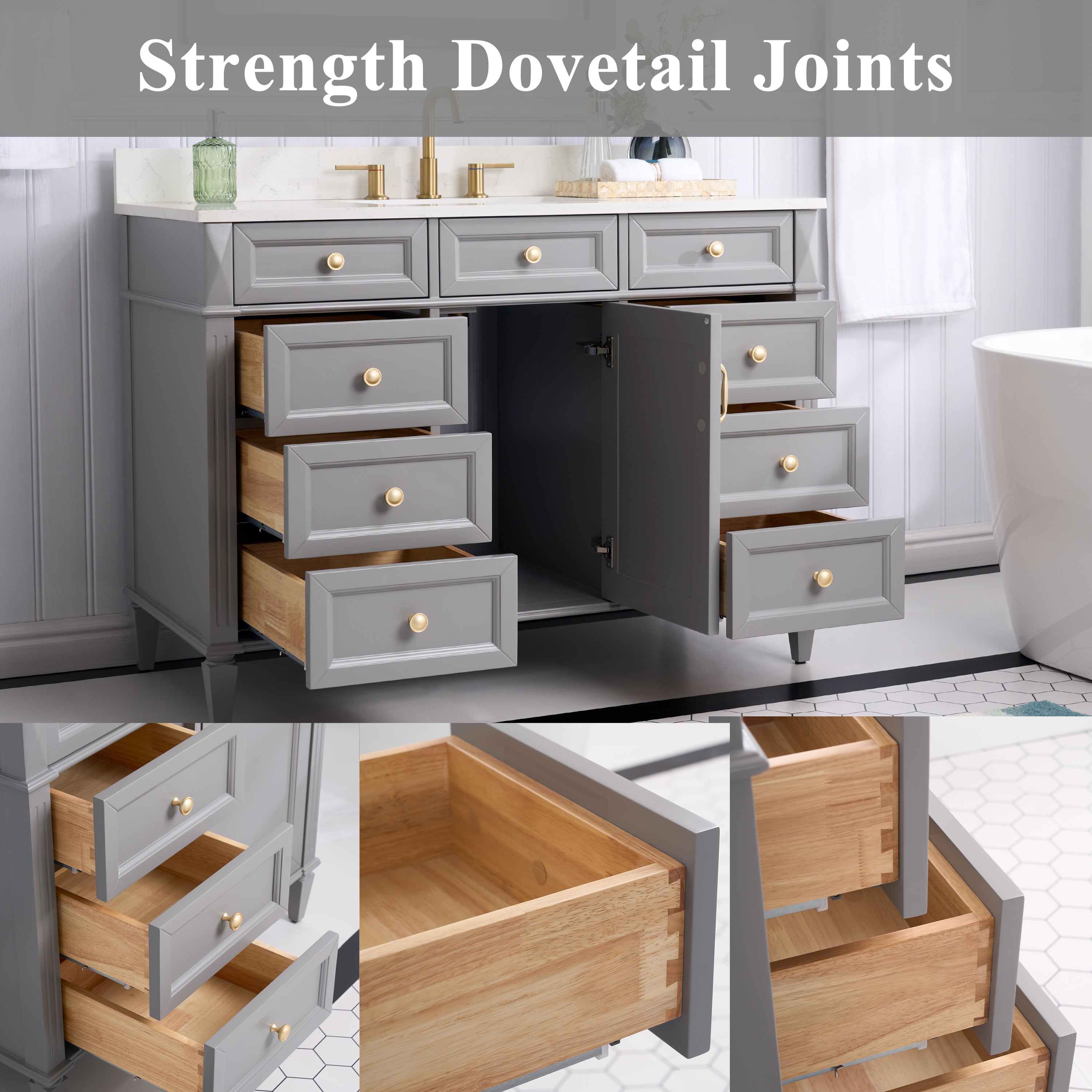 48 in. Grey Bathroom Vanity with Carrara white Quartz Top and Single Basin