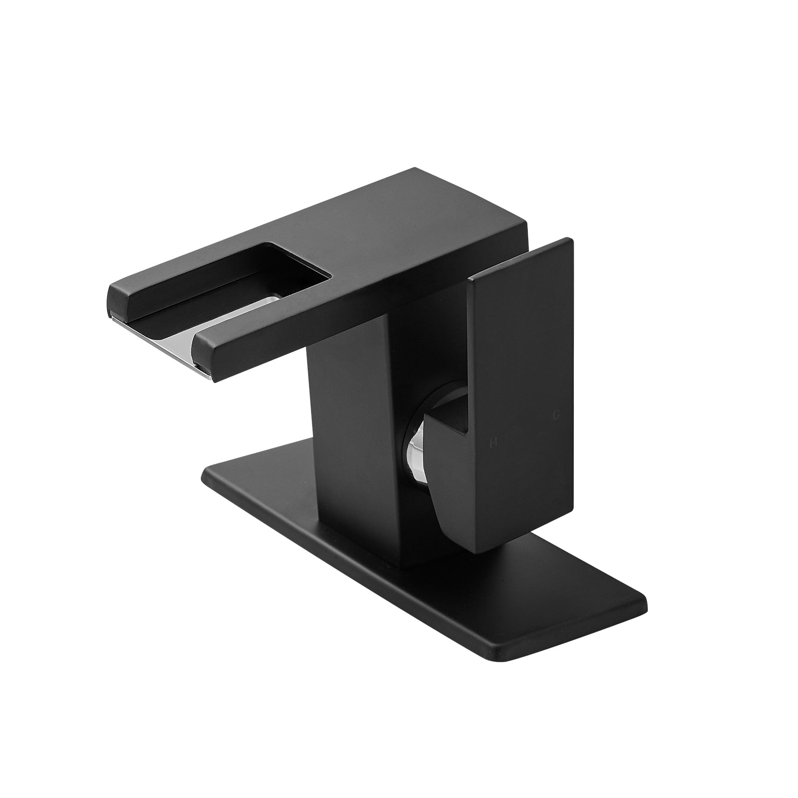 Single Handle LED Waterfall Bathroom Sink Faucet with Deck Plate, Temperature-Sensitive 3-Color Light