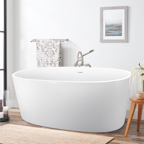 63" Acrylic Double Ended Freestanding Flatbottom Soaking Bathtub in Glossy White