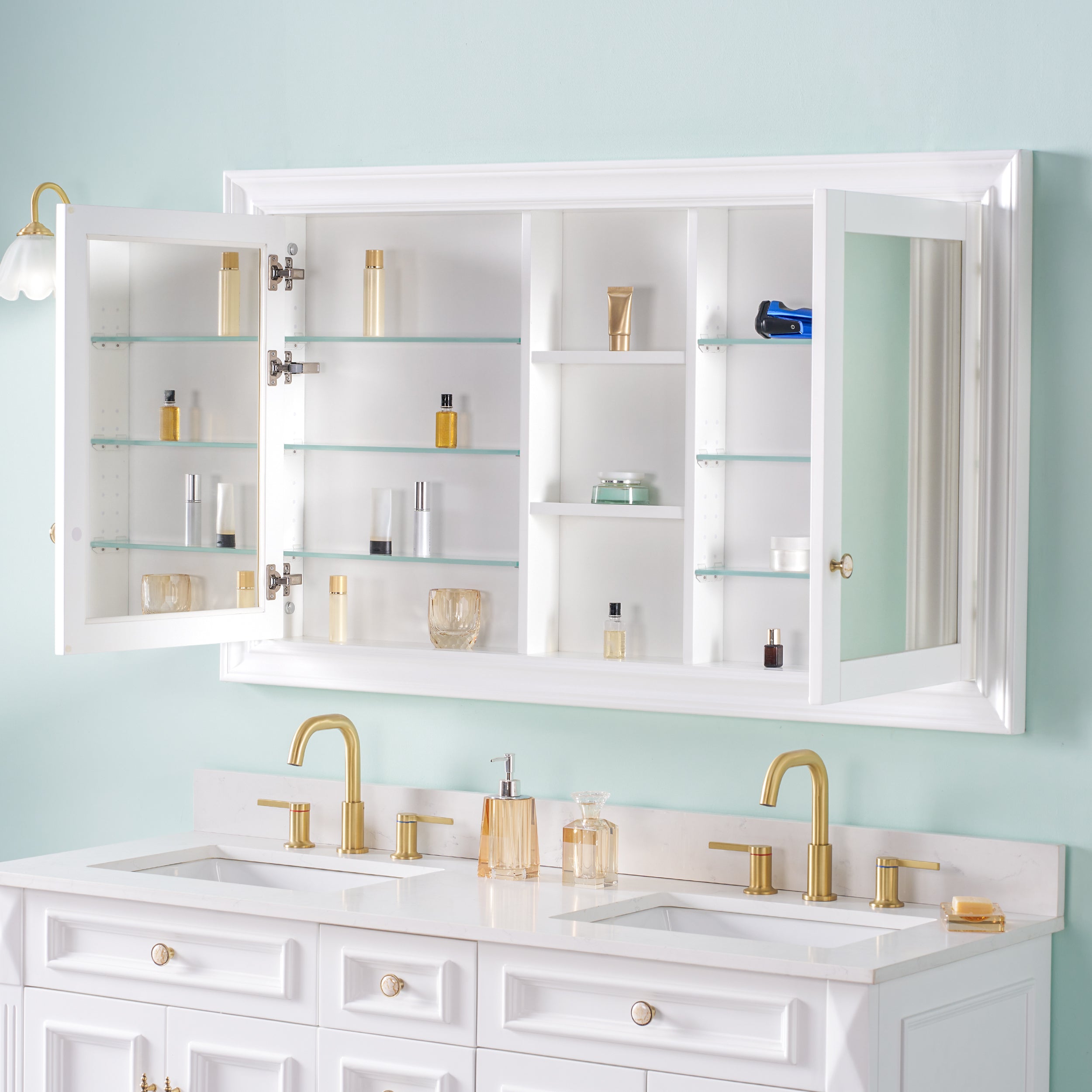 55 in.W x 32 in.H Recessed Bathroom Medicine Cabinet with Mirror in White