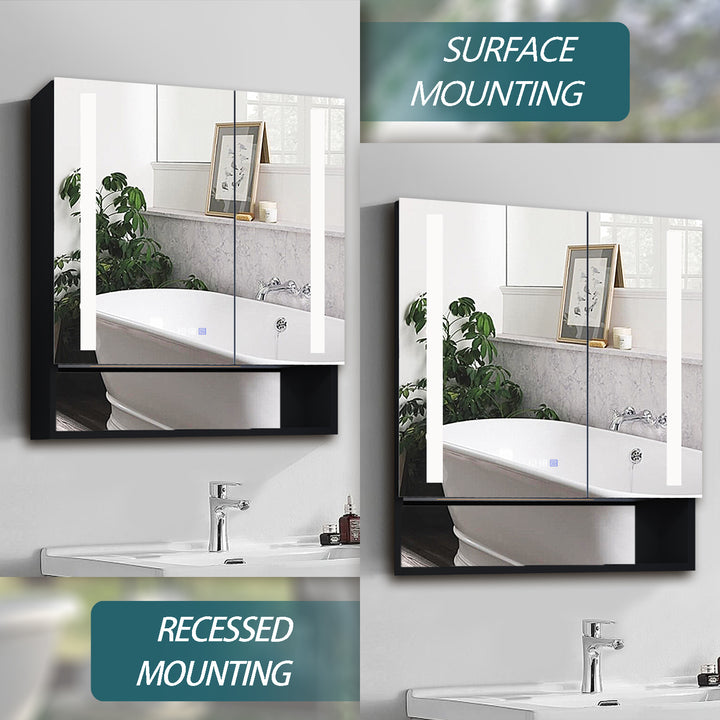 30" W x 32" H Bathroom Mirror Medicine Cabinet with Lights Double Door Recessed or Surface Mount,Defog